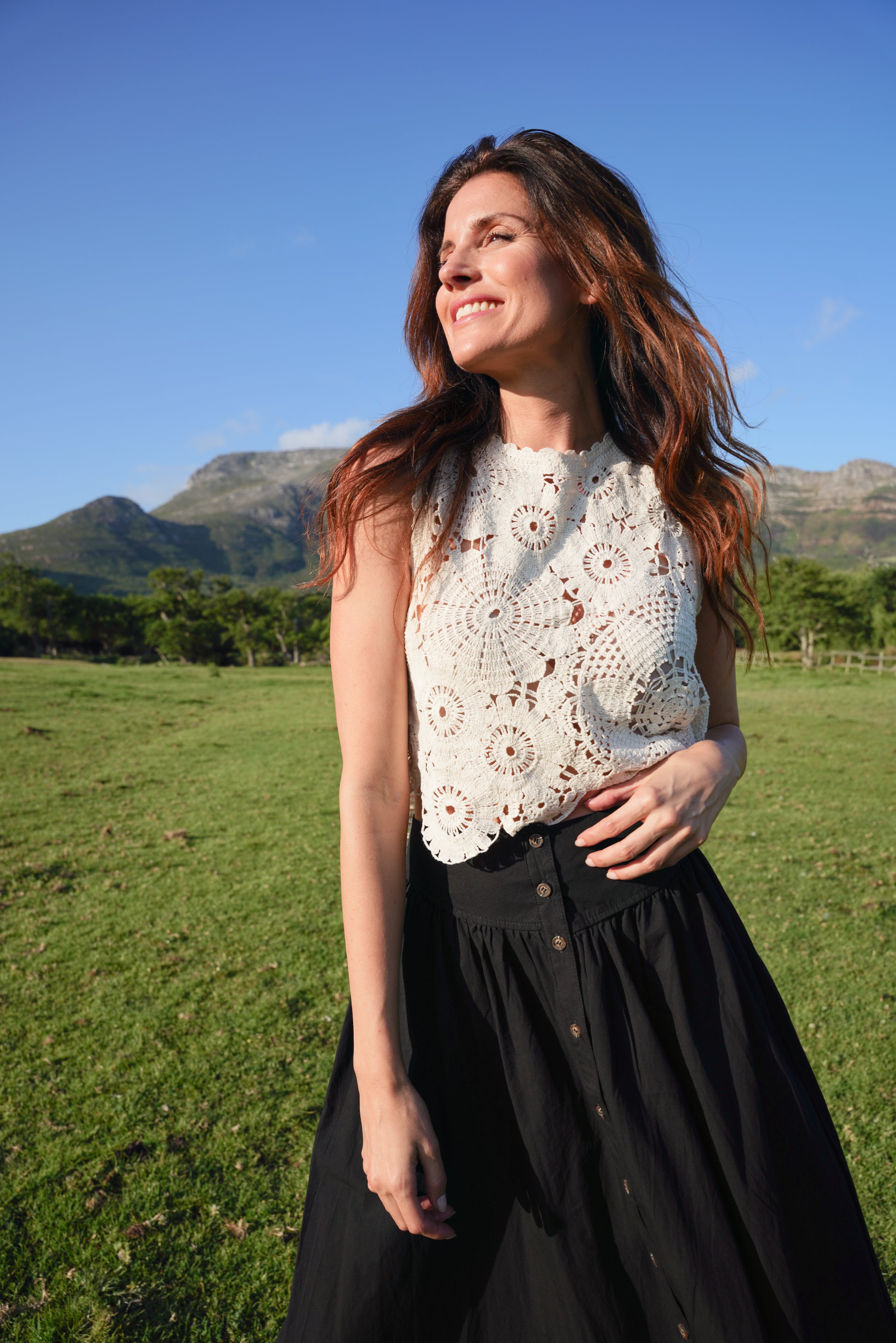 Nara Crochet Cotton Top In Beige