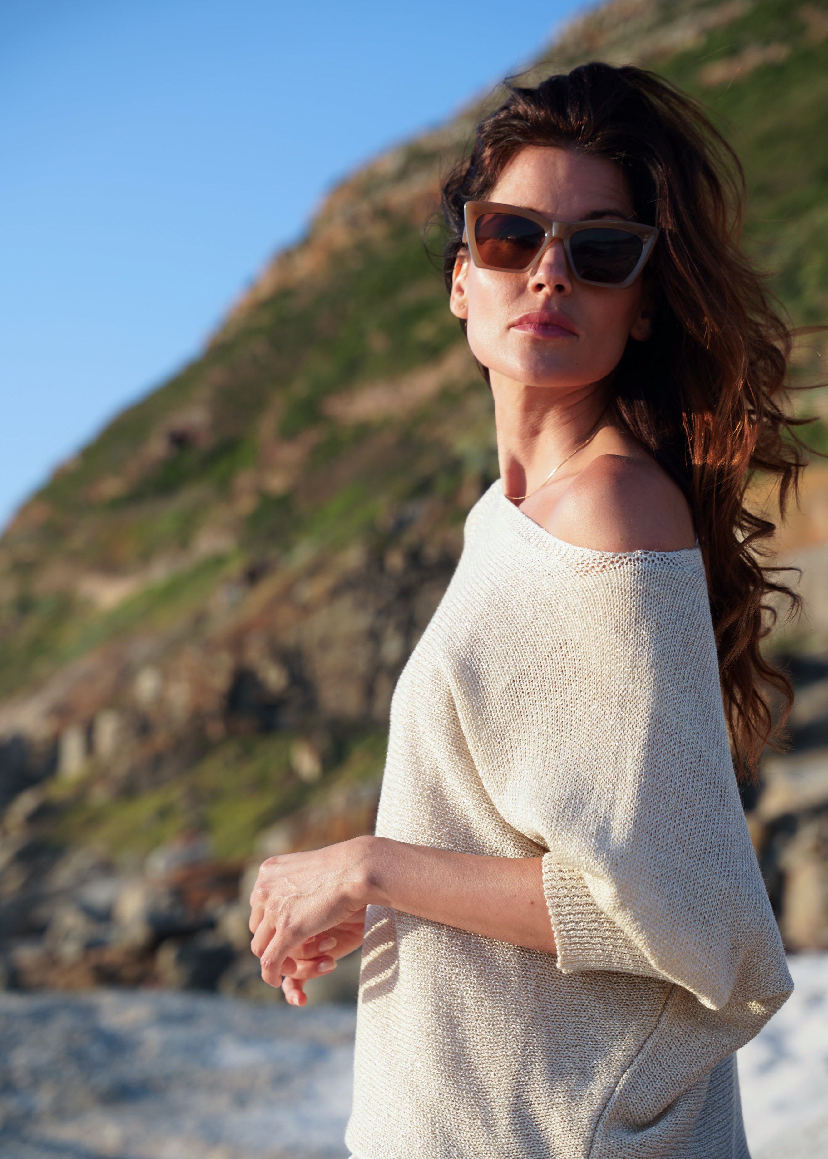 Sienna Italian Batwing Knit with Shimmer In Champagne