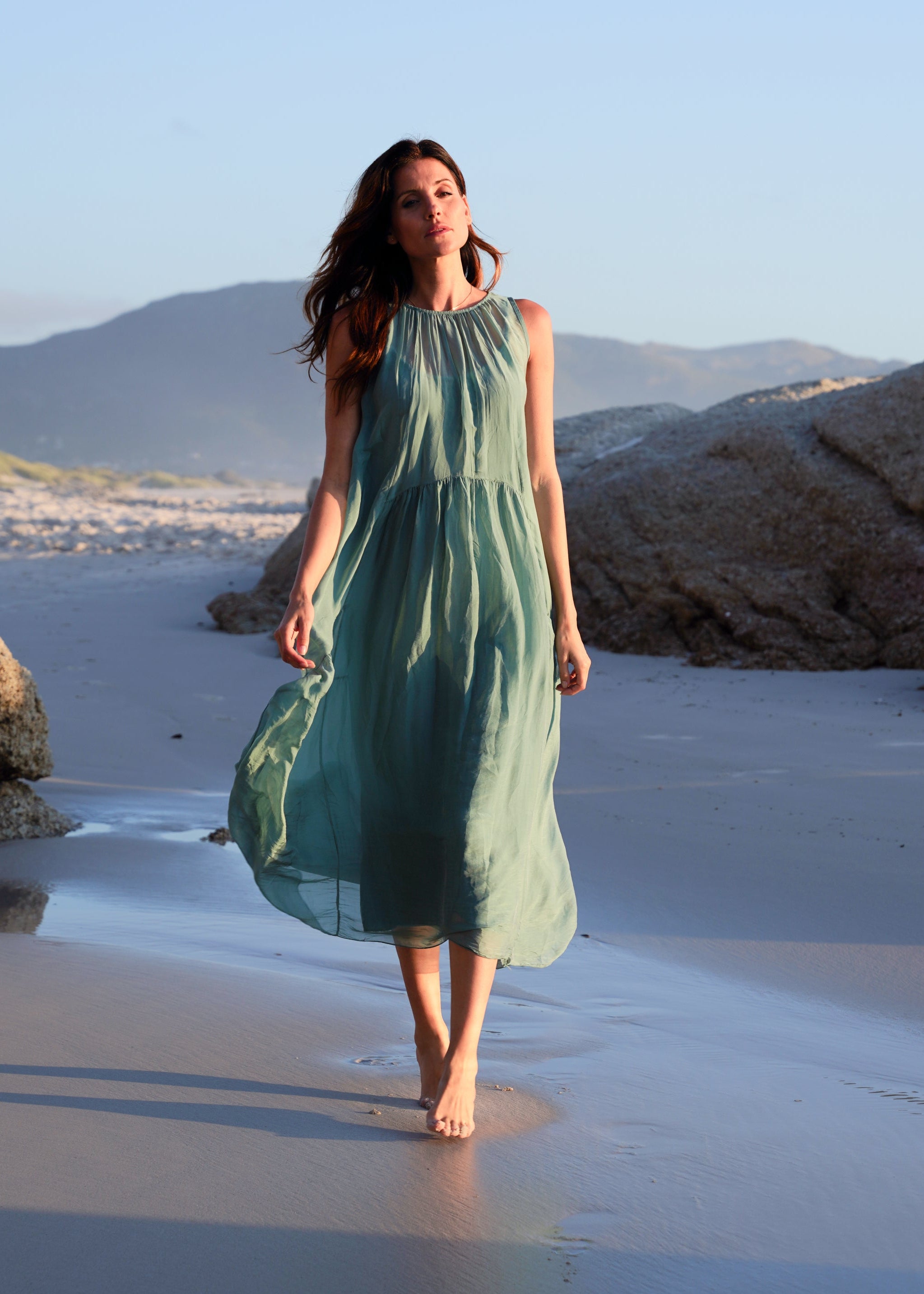 Copacabana Sleeveless Silk Maxi Dress In Aqua