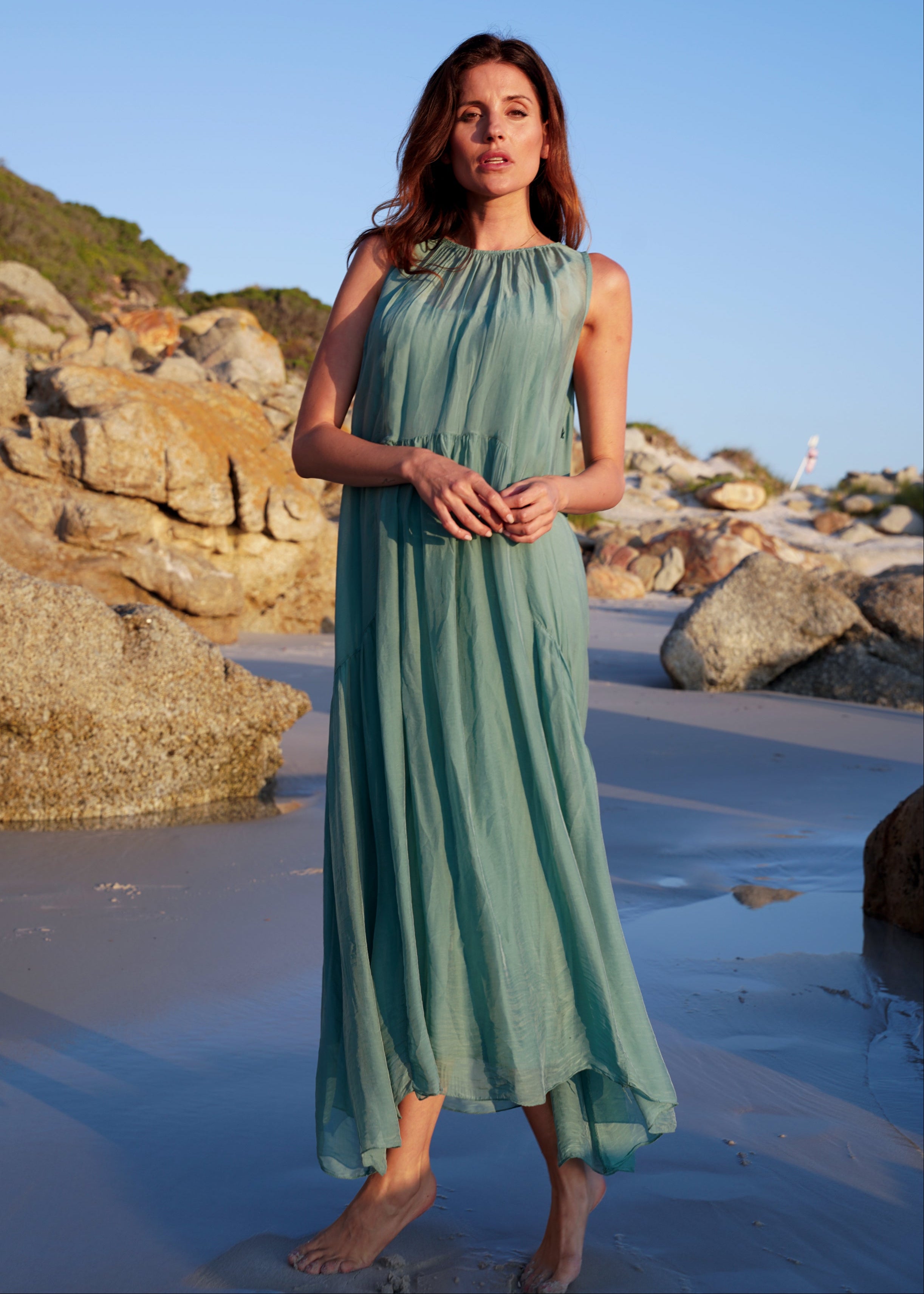 Copacabana Sleeveless Silk Maxi Dress In Aqua
