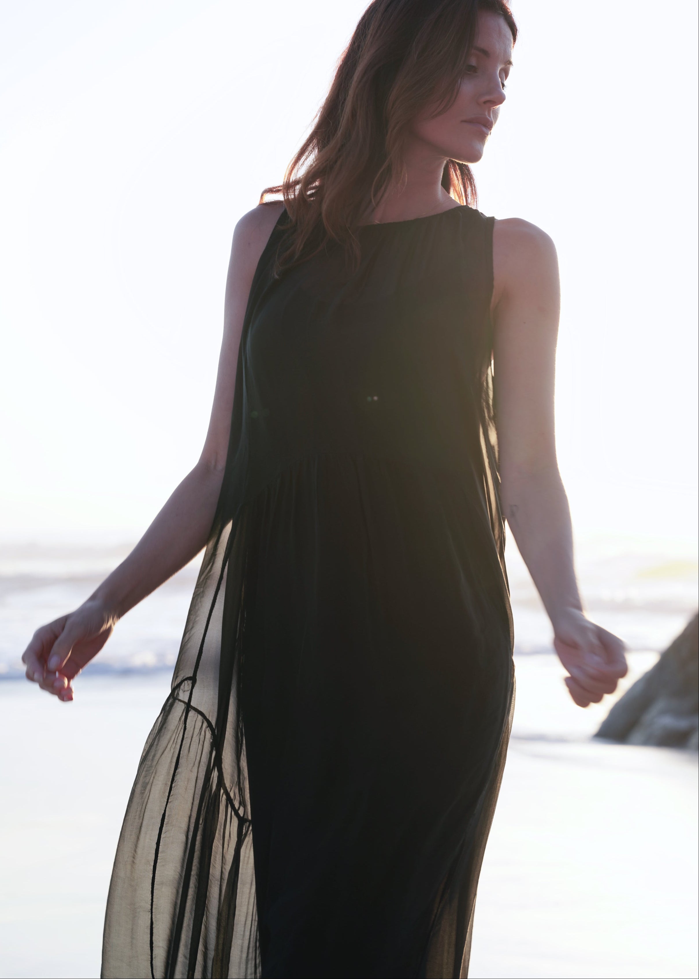 Copacabana Sleeveless Silk Maxi Dress In Black