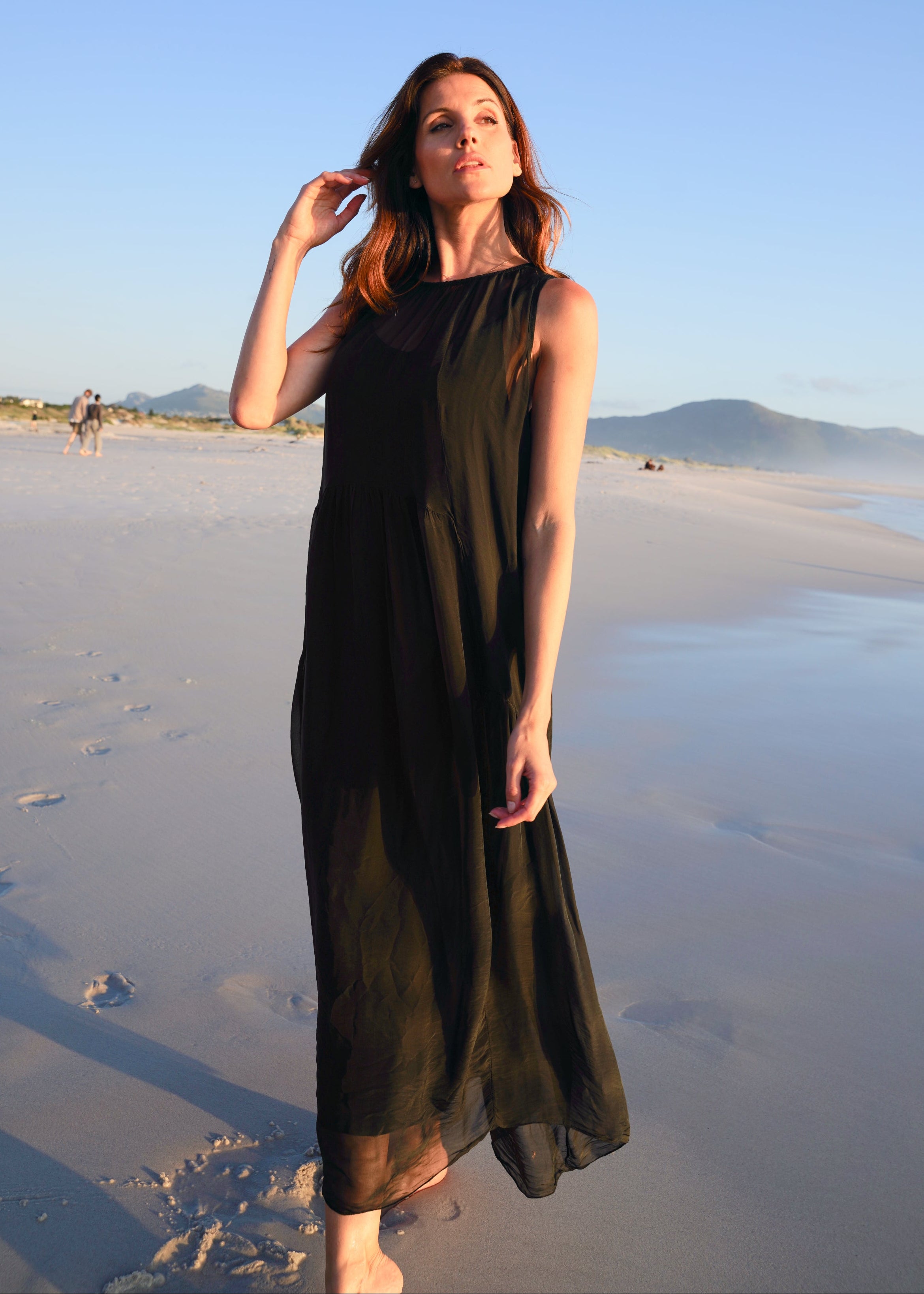 Copacabana Sleeveless Silk Maxi Dress In Black