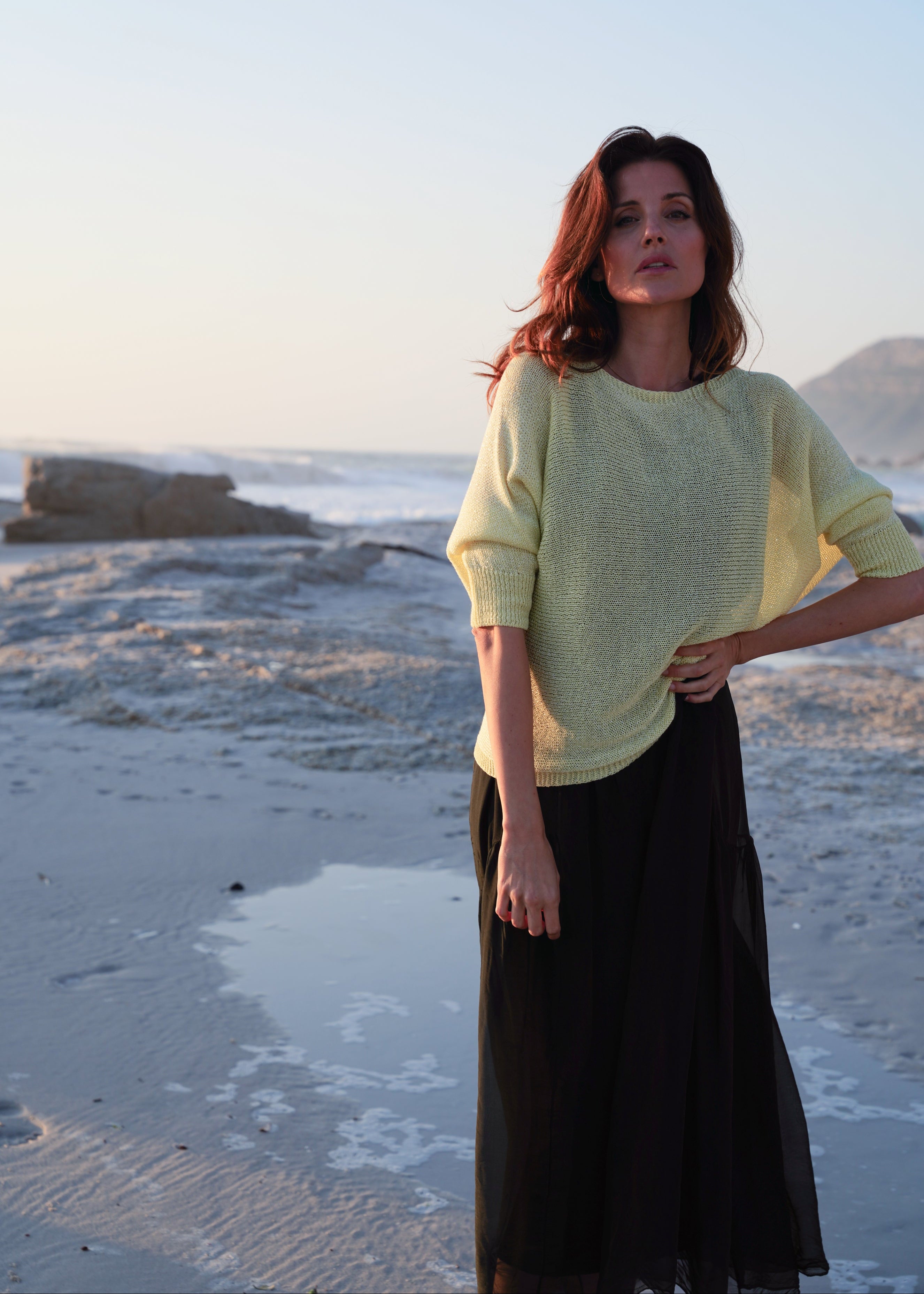 Sienna Italian Batwing Knit with Shimmer In Butter Yellow