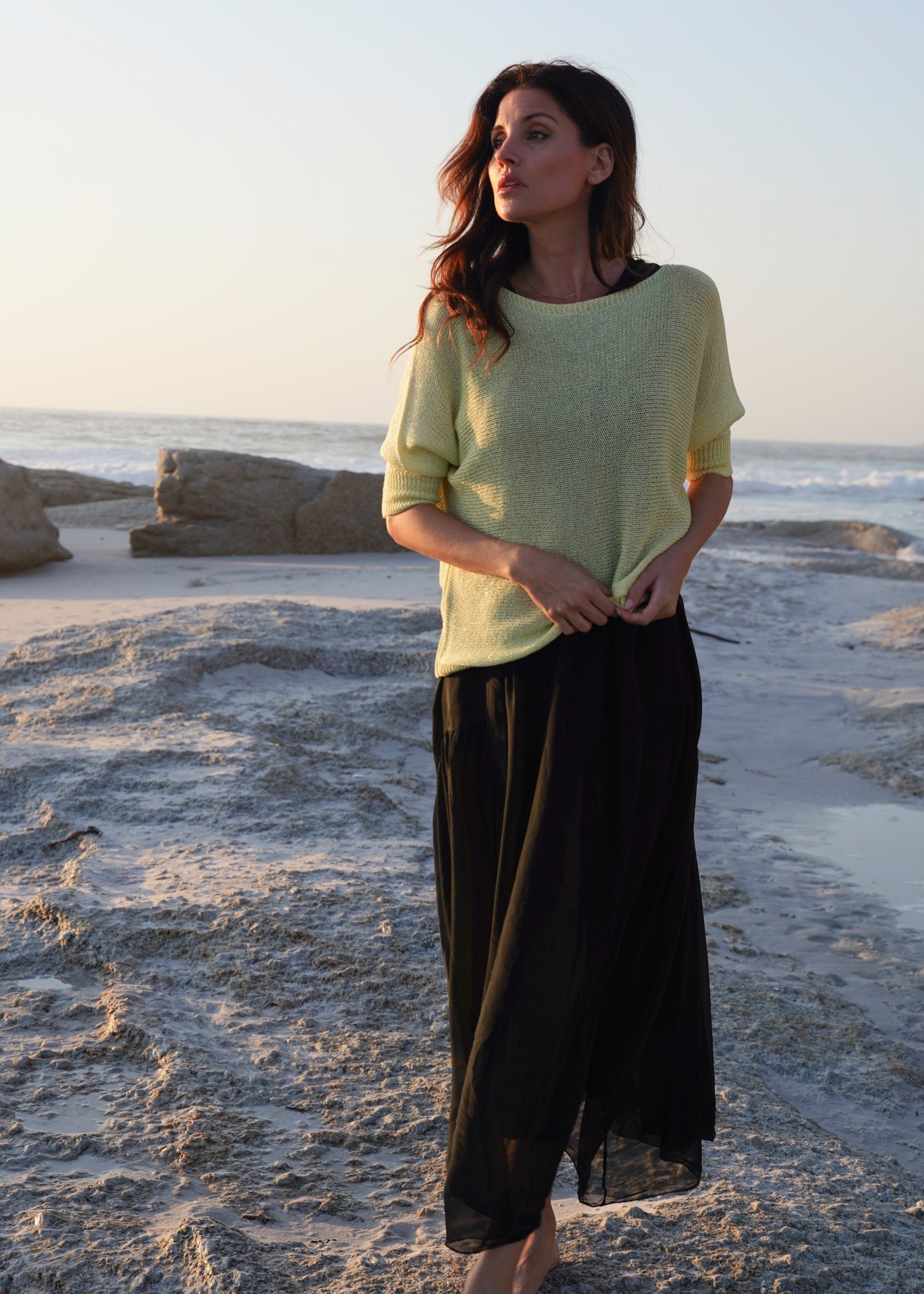 Sienna Italian Batwing Knit with Shimmer In Butter Yellow