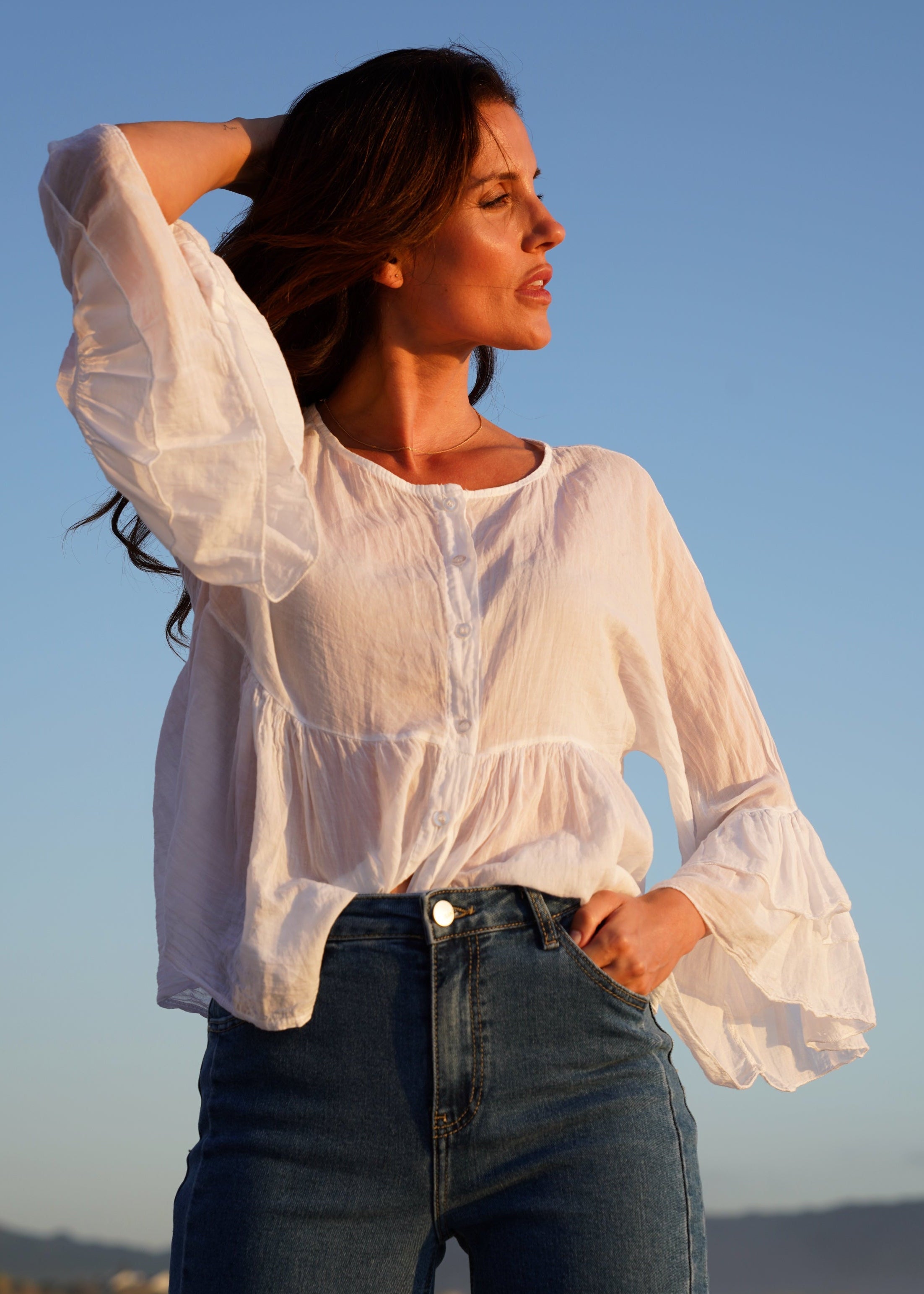 Gia Italian Cotton Boho Blouse In White