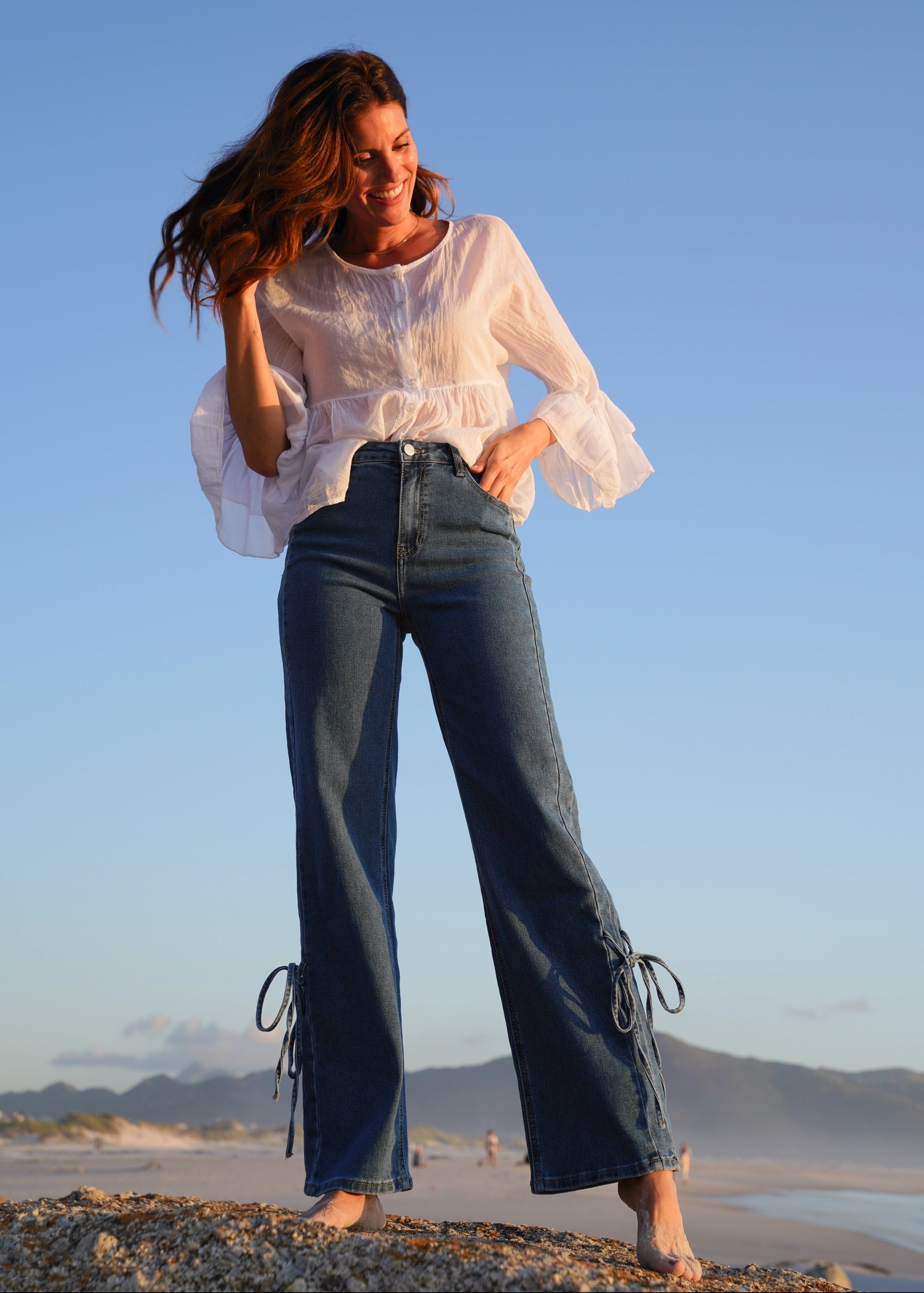 Straight Leg Jeans With Bow In Denim