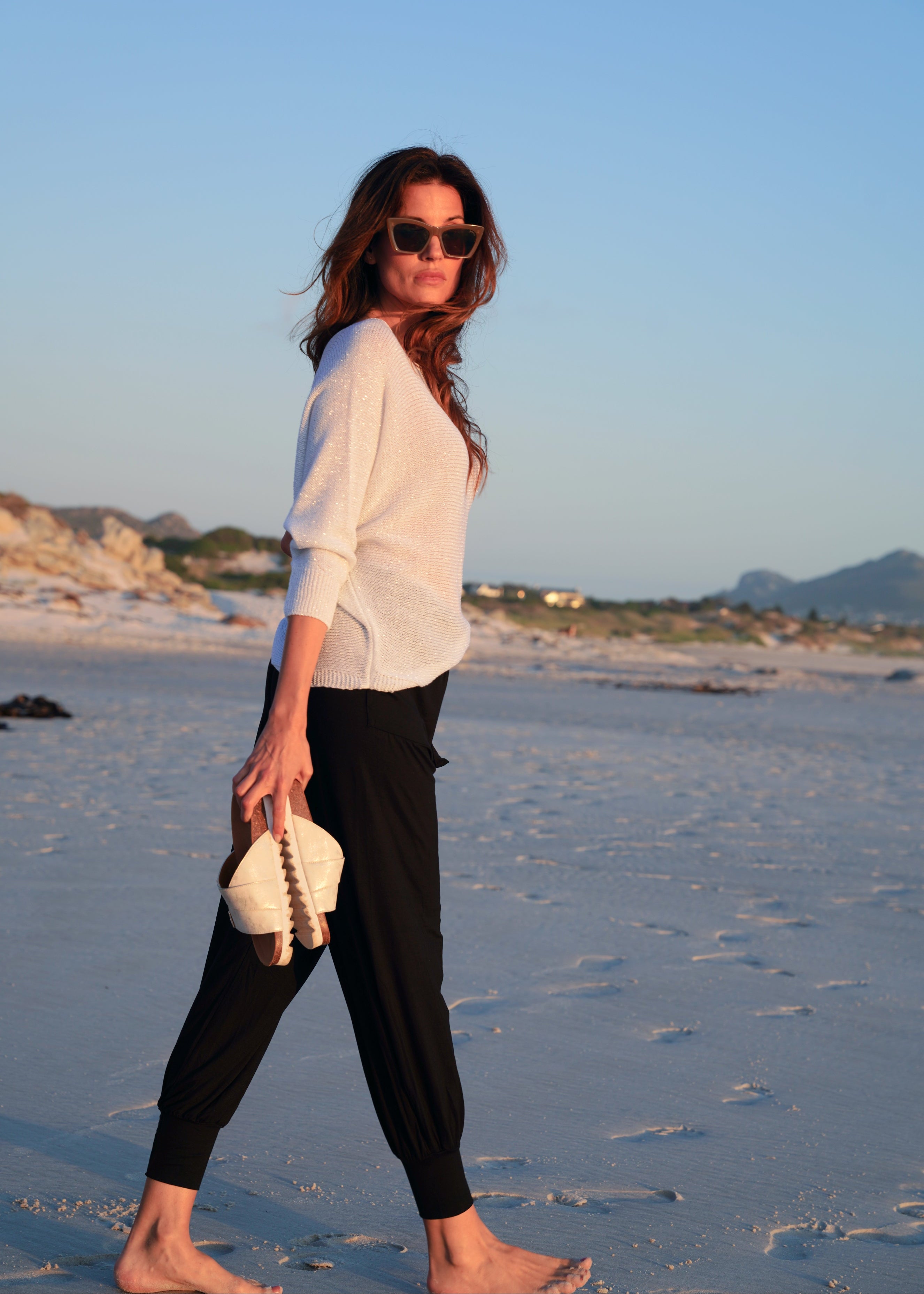 Sienna Italian Batwing Knit with Shimmer In White