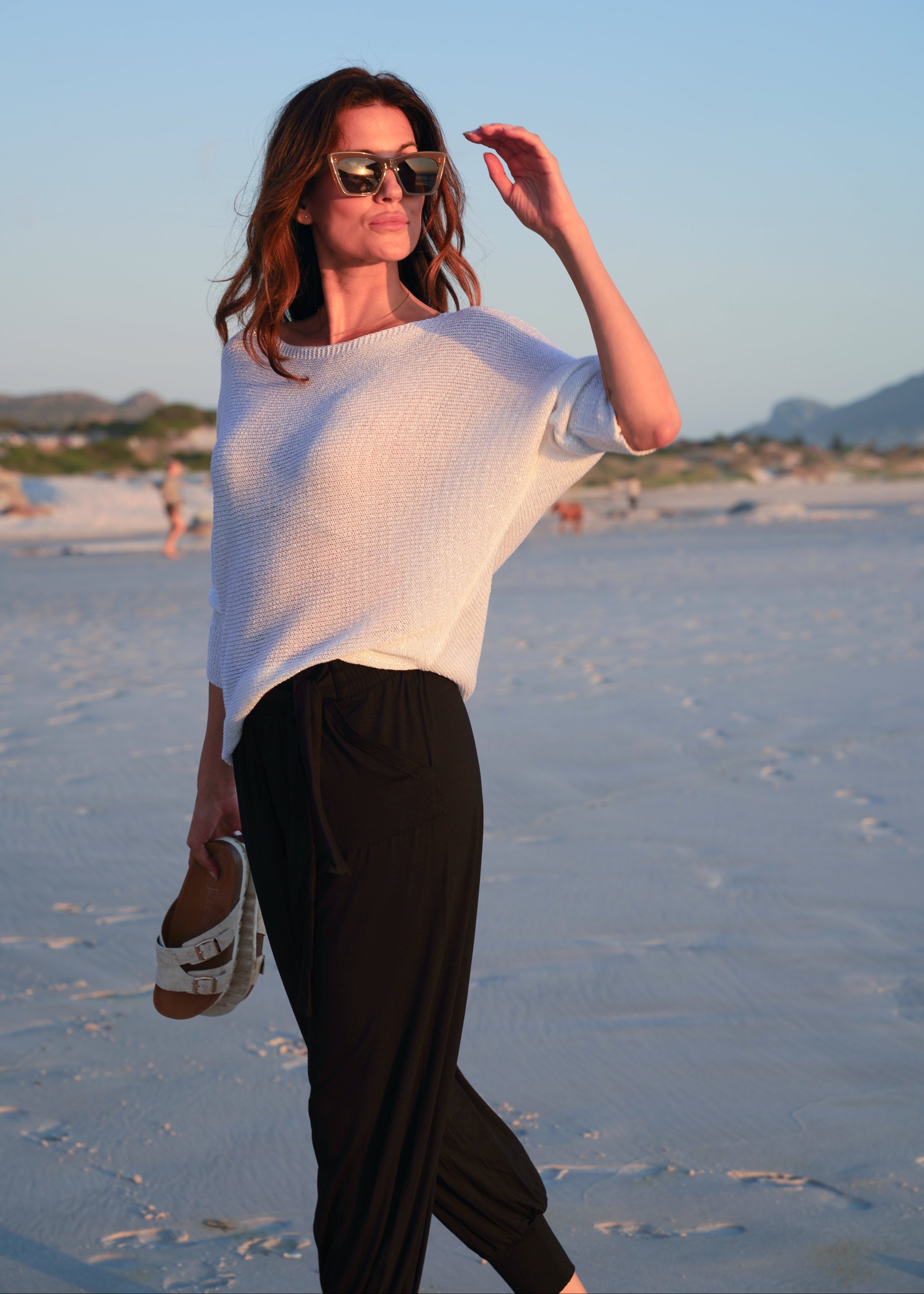 Sienna Italian Batwing Knit with Shimmer In White