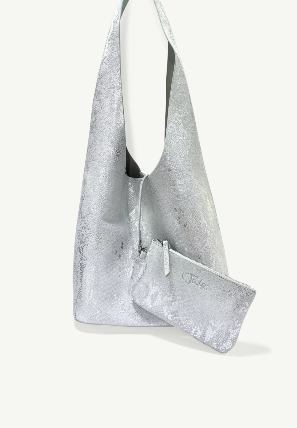 Gray textured shoulder bag on a white background