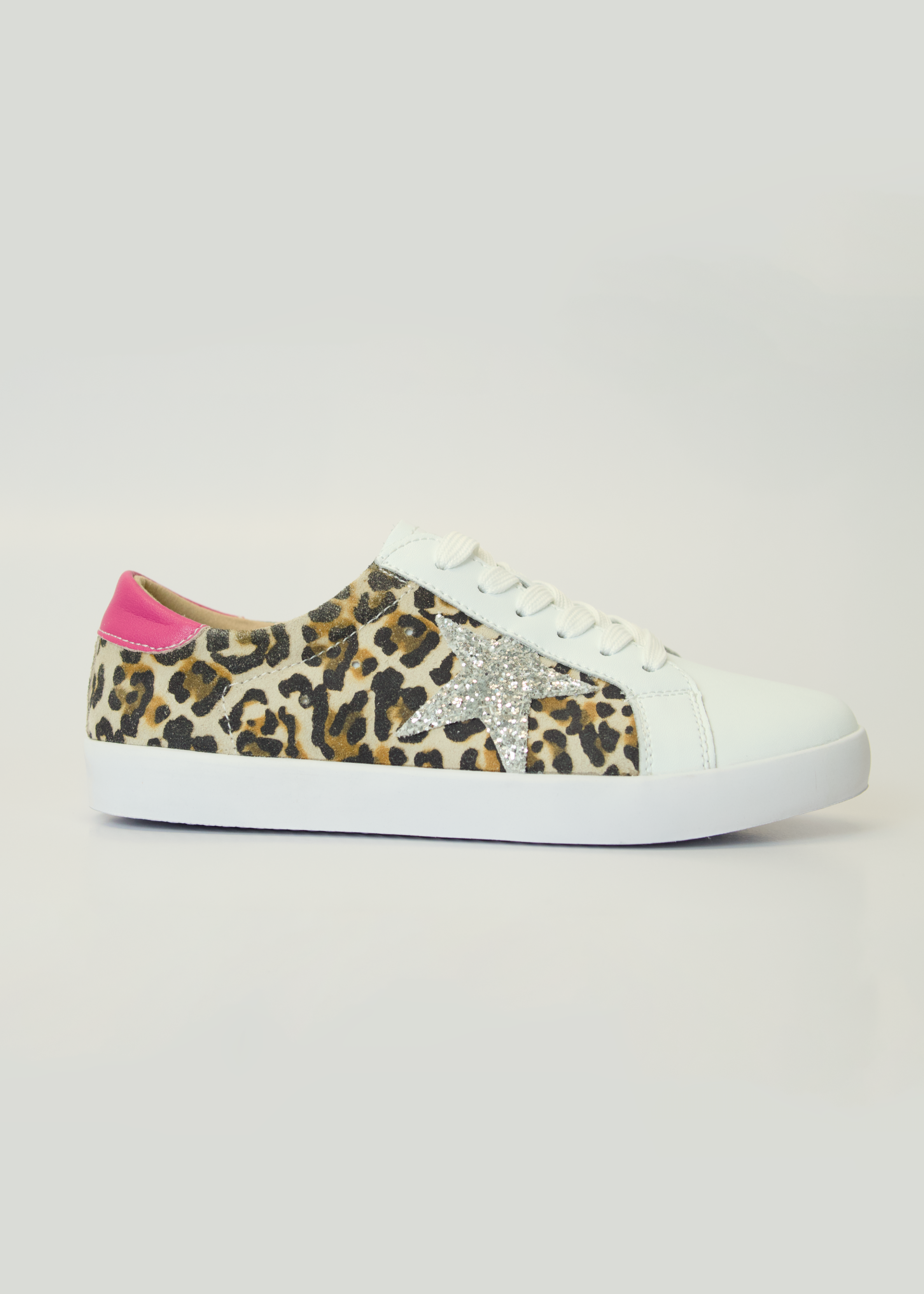 Sydney Leather Sneaker In Leopard And Pink Glitter
