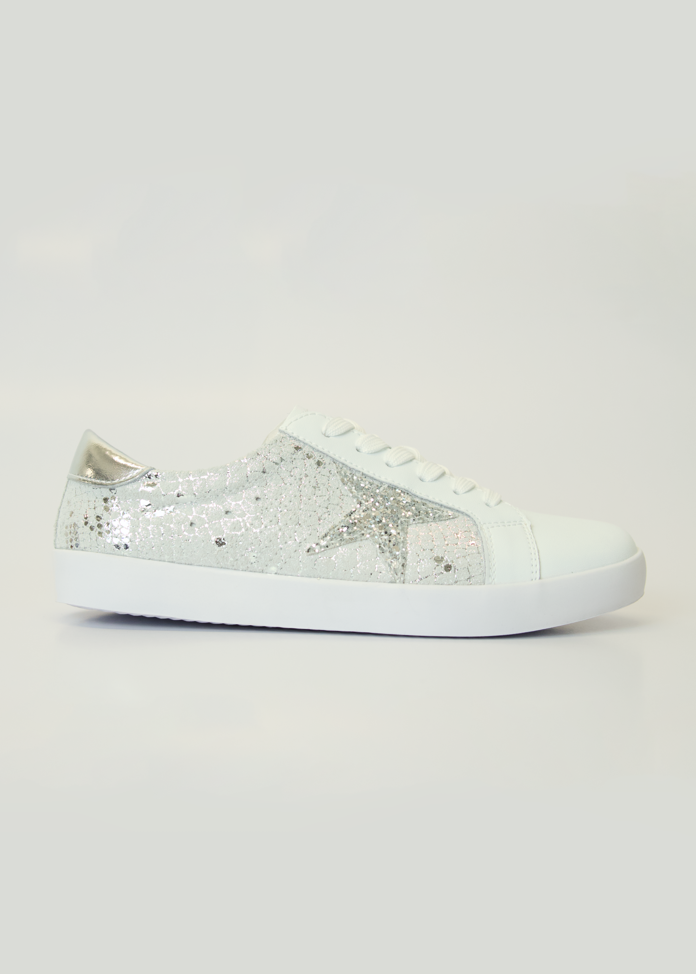 Sydney Leather Sneaker In Silver Snake