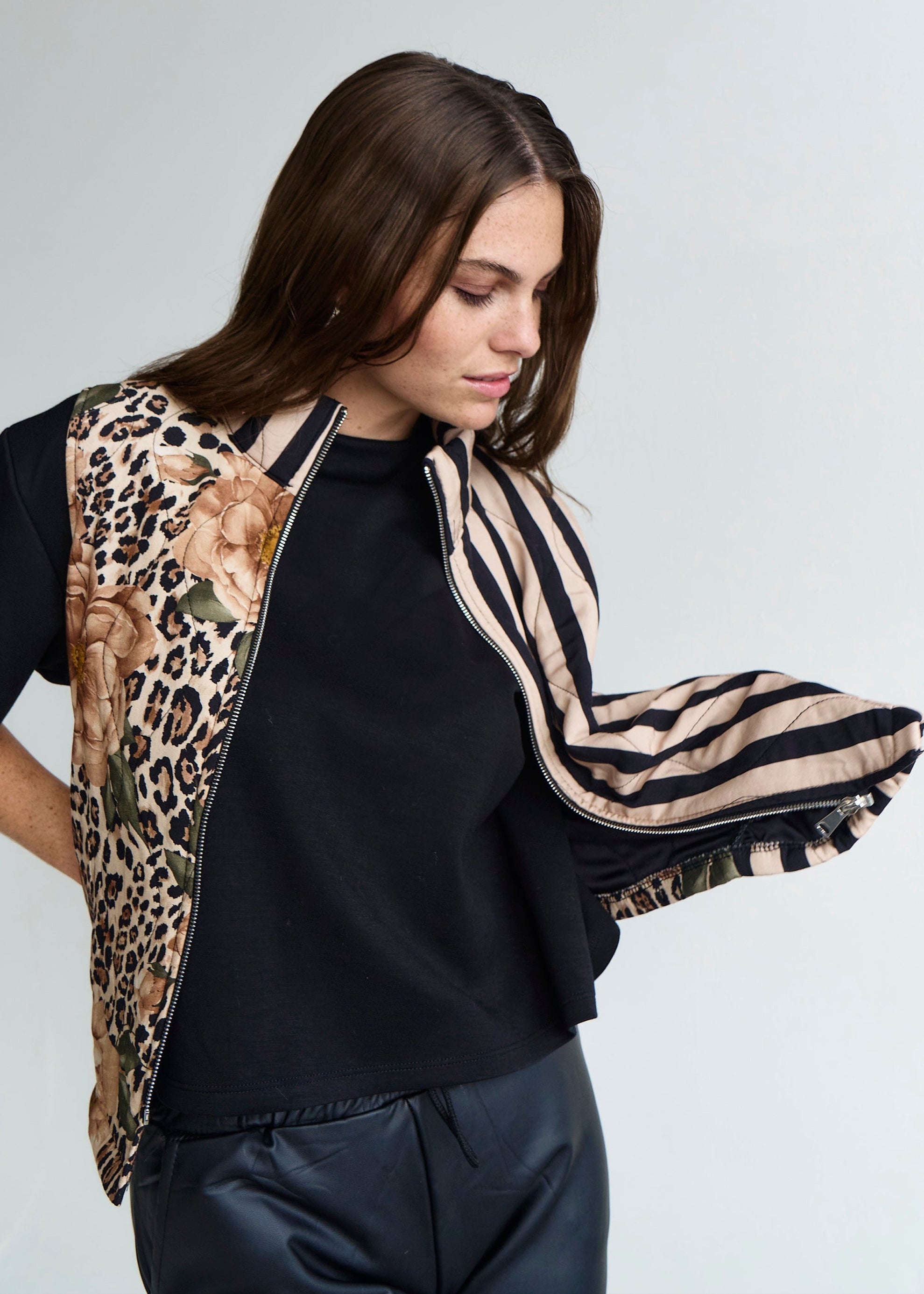 Freya Italian Sleeveless Puffer Jacket with Floral and Animal Print