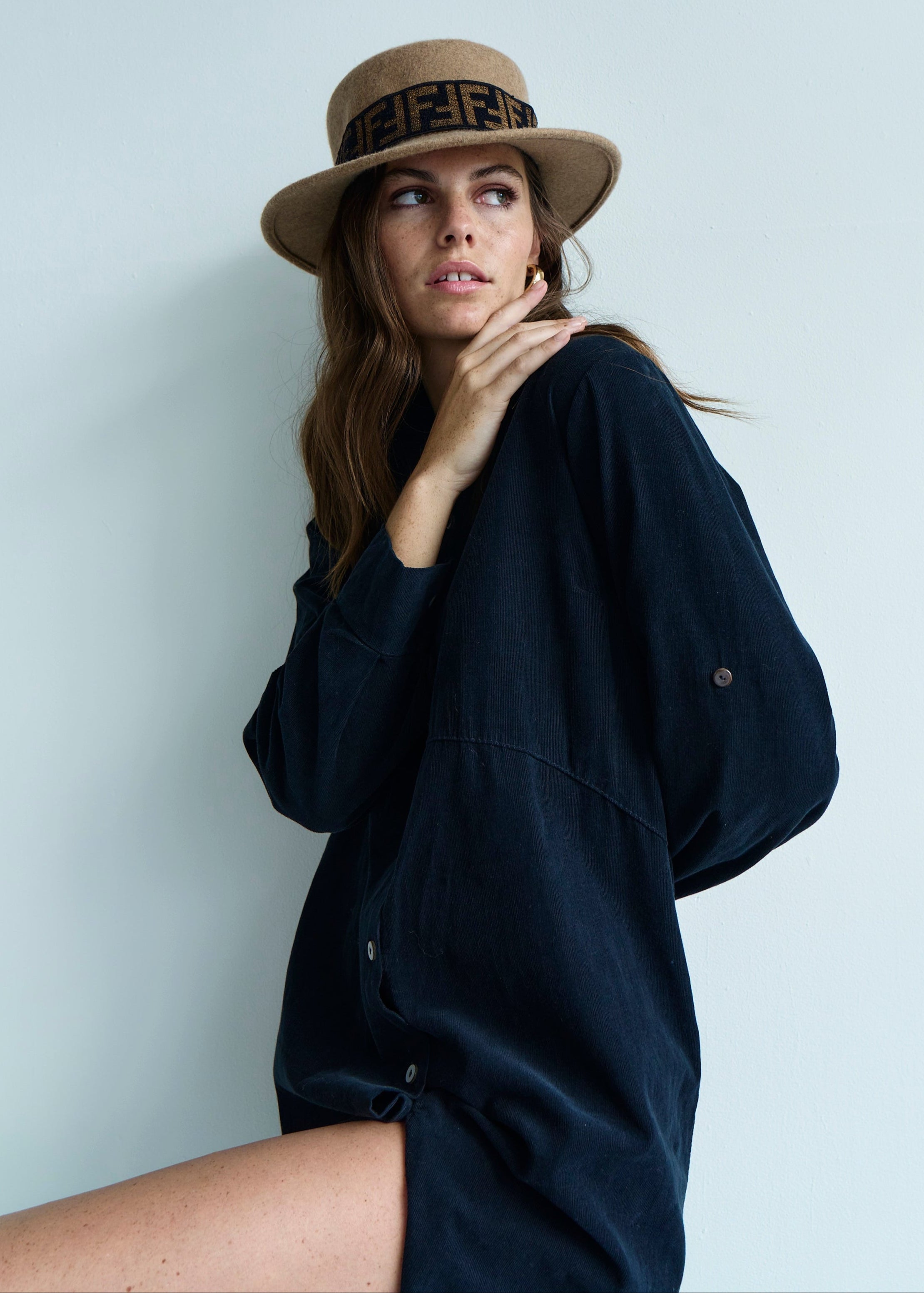 Roma Italian Velour Button up Dress in Blue Marine