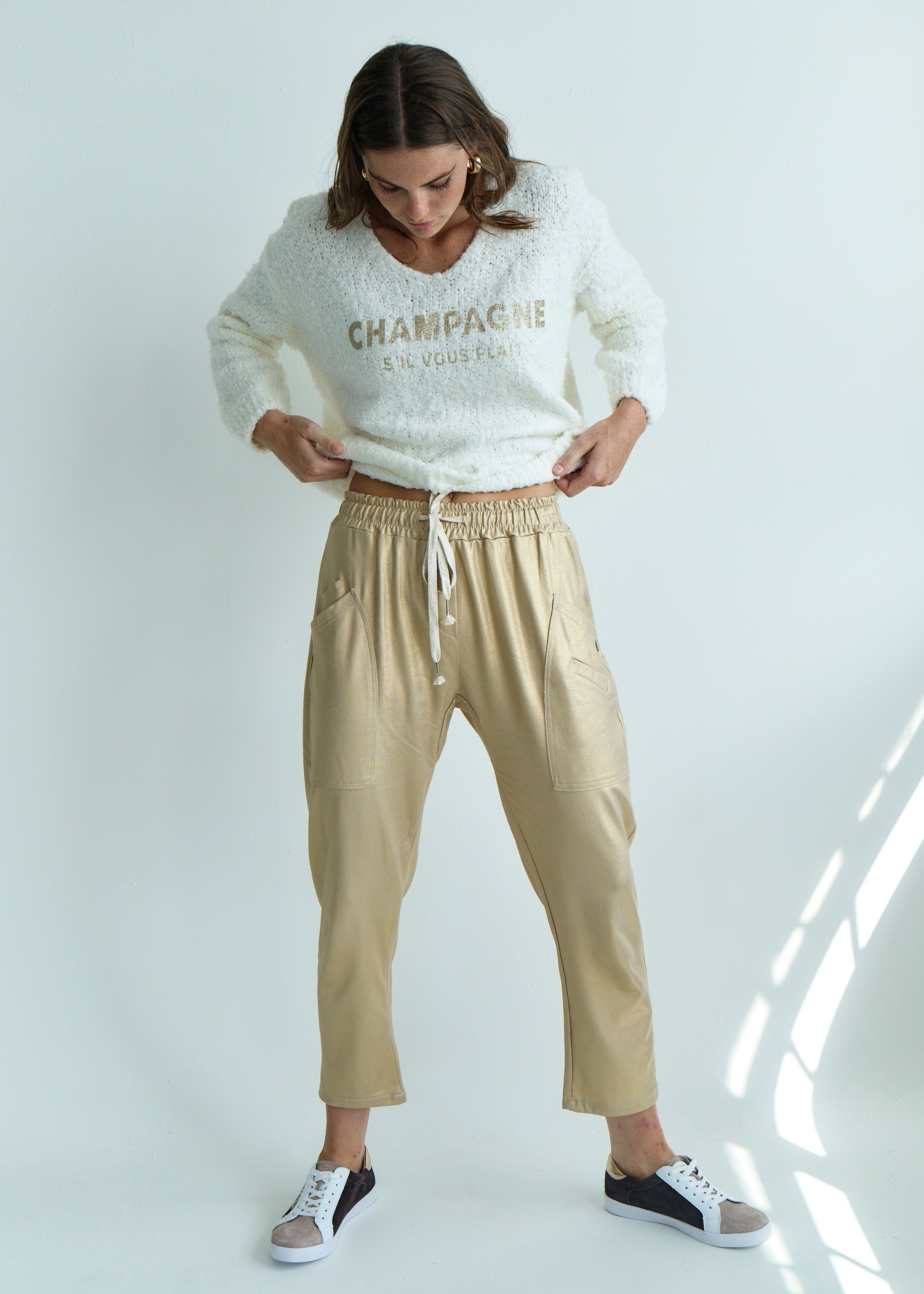 Italian Cargo Jogger with Side Pockets in Gold