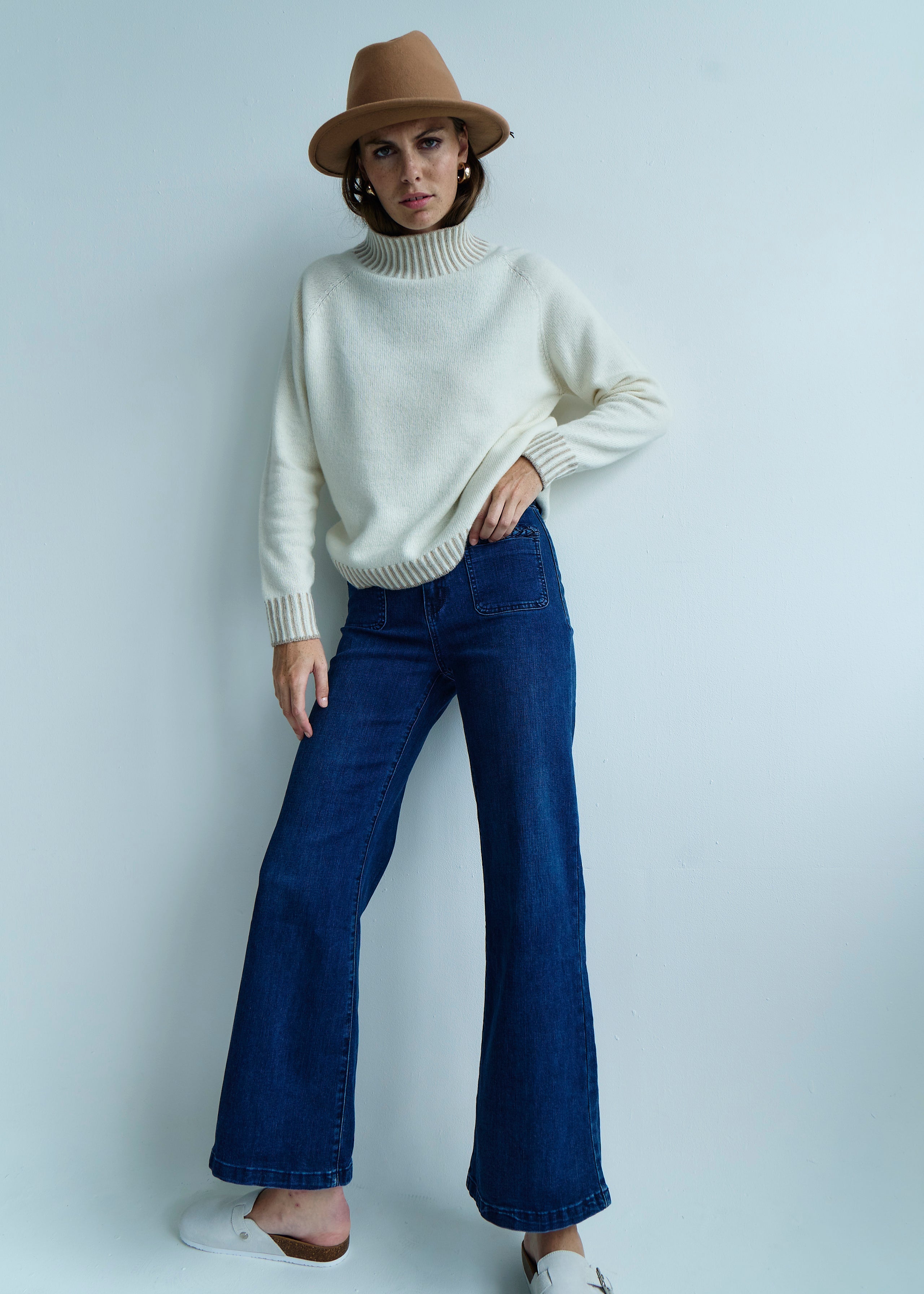 Wide Leg Blue Jeans with Plait Detail