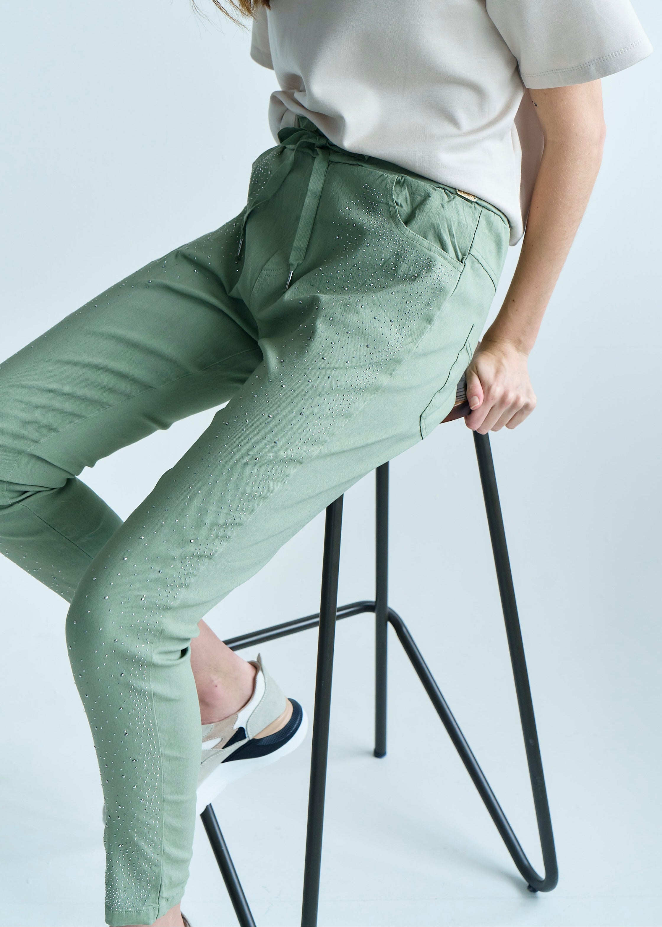 Italian Sparkle Joggers in Khaki