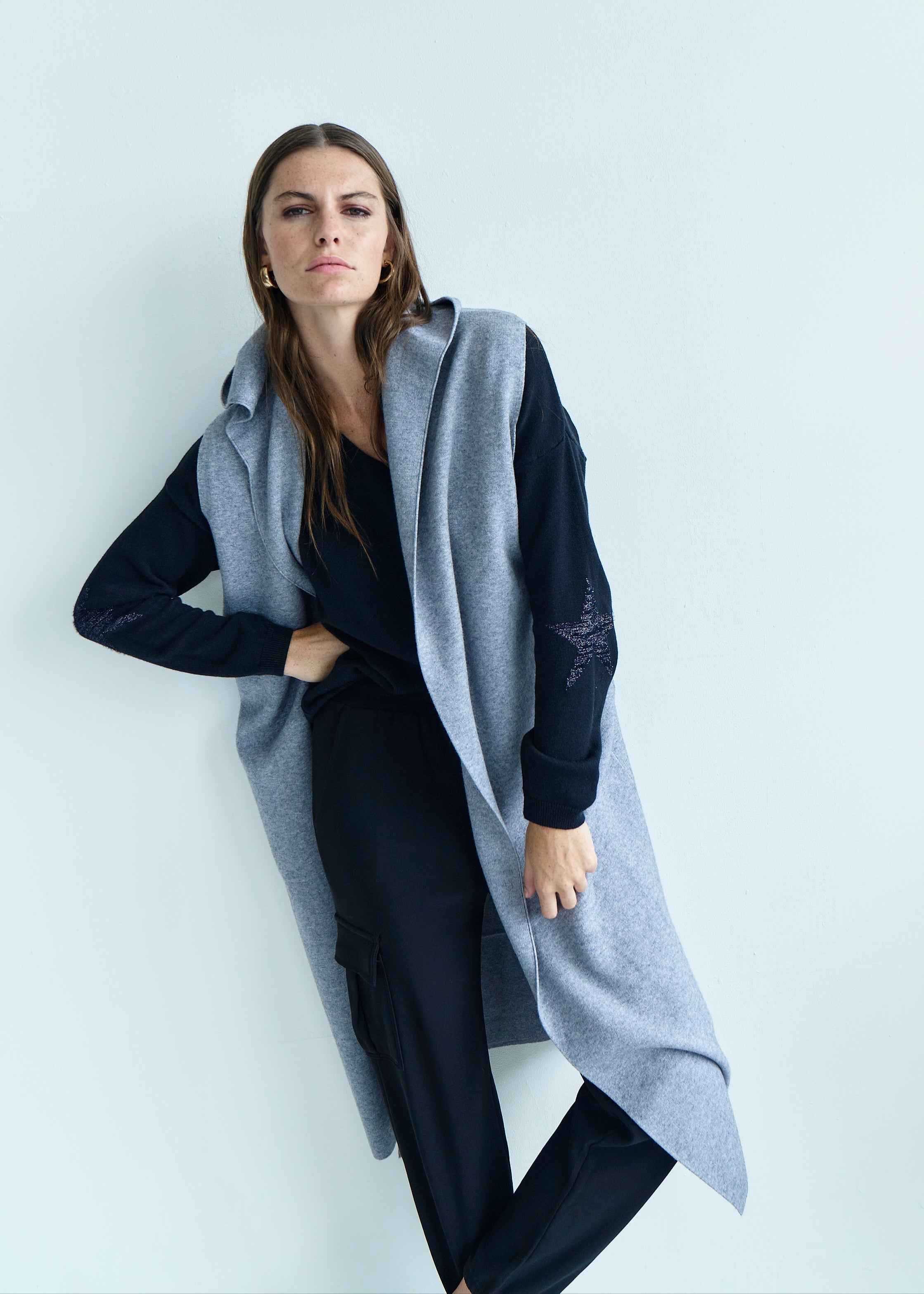 Camille Sleeveless Knitted Viscose Coat in Grey