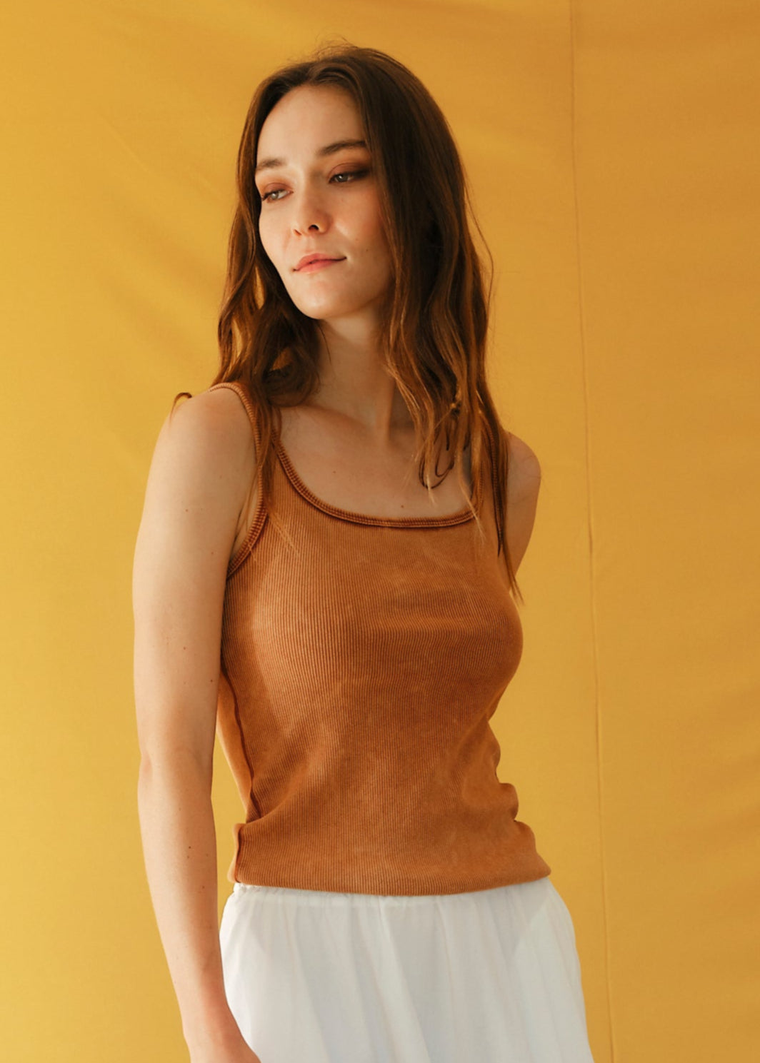 Italian Stonewashed Ribbed Vest in Rust