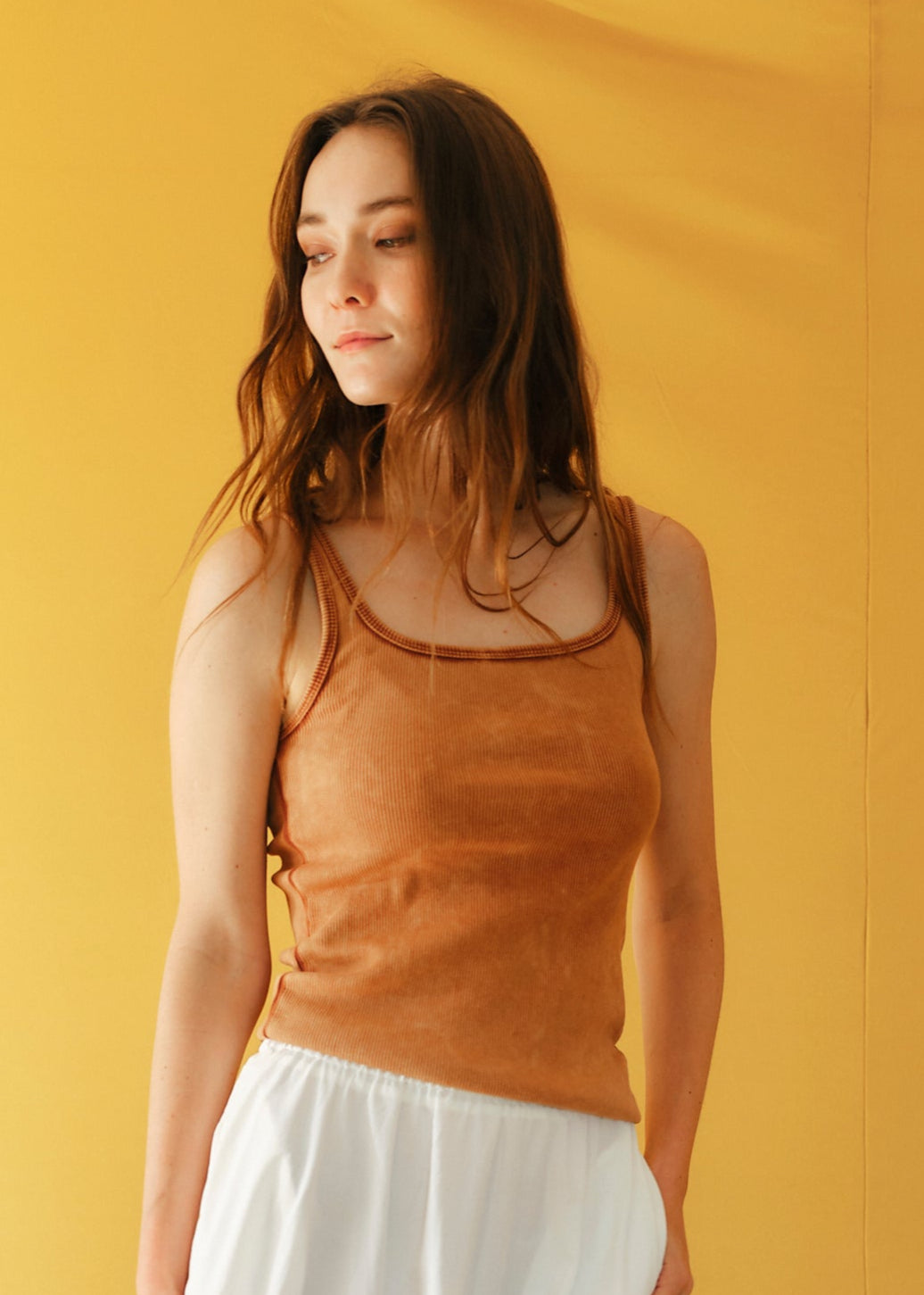 Italian Stonewashed Ribbed Vest in Rust