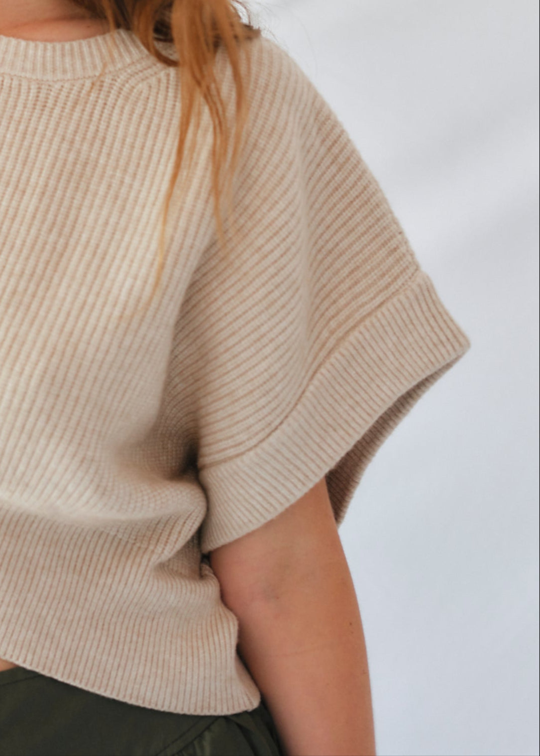 Cropped Batwing Knit in Beige
