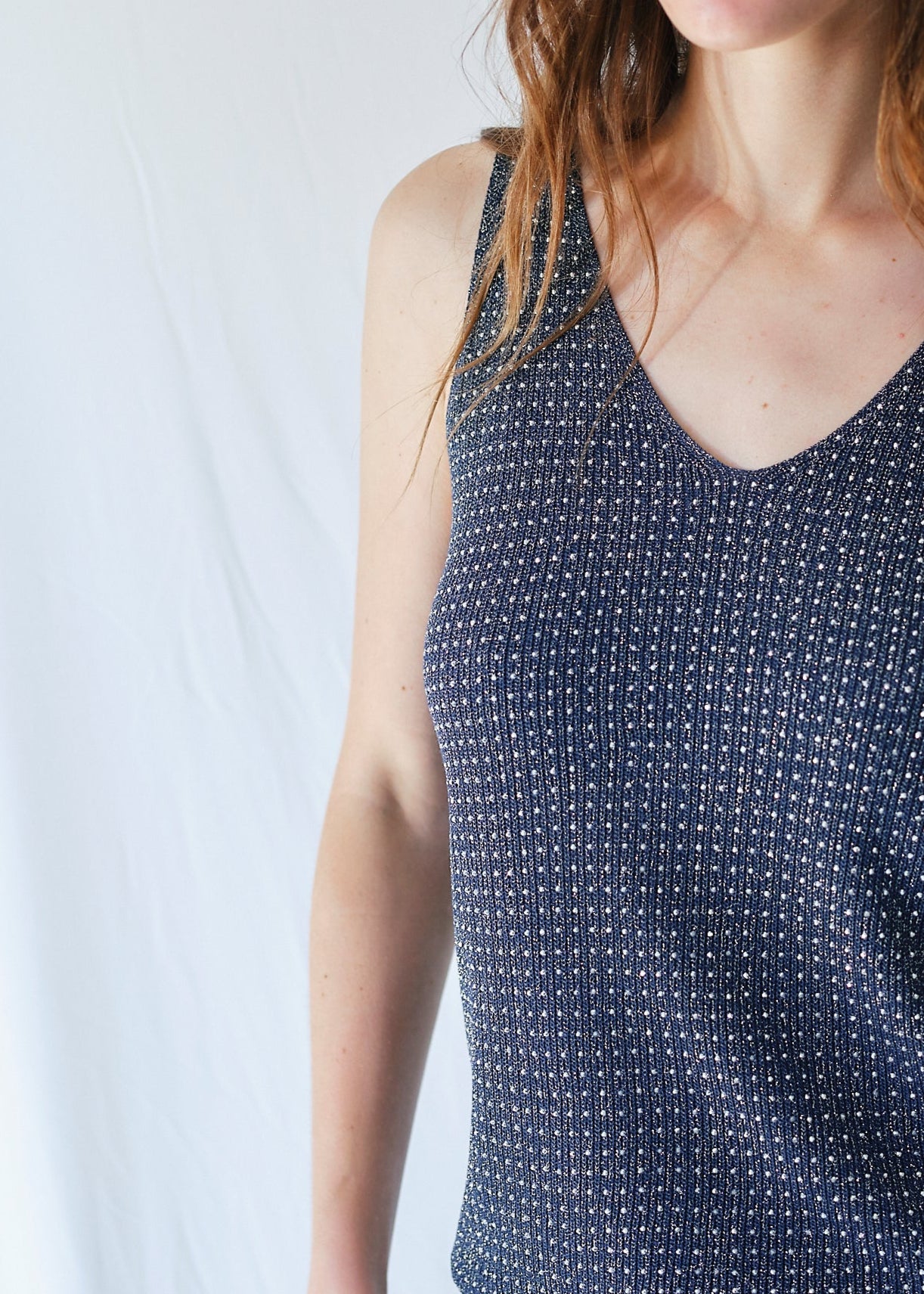 Studded Lurex Vest in Midnight Blue