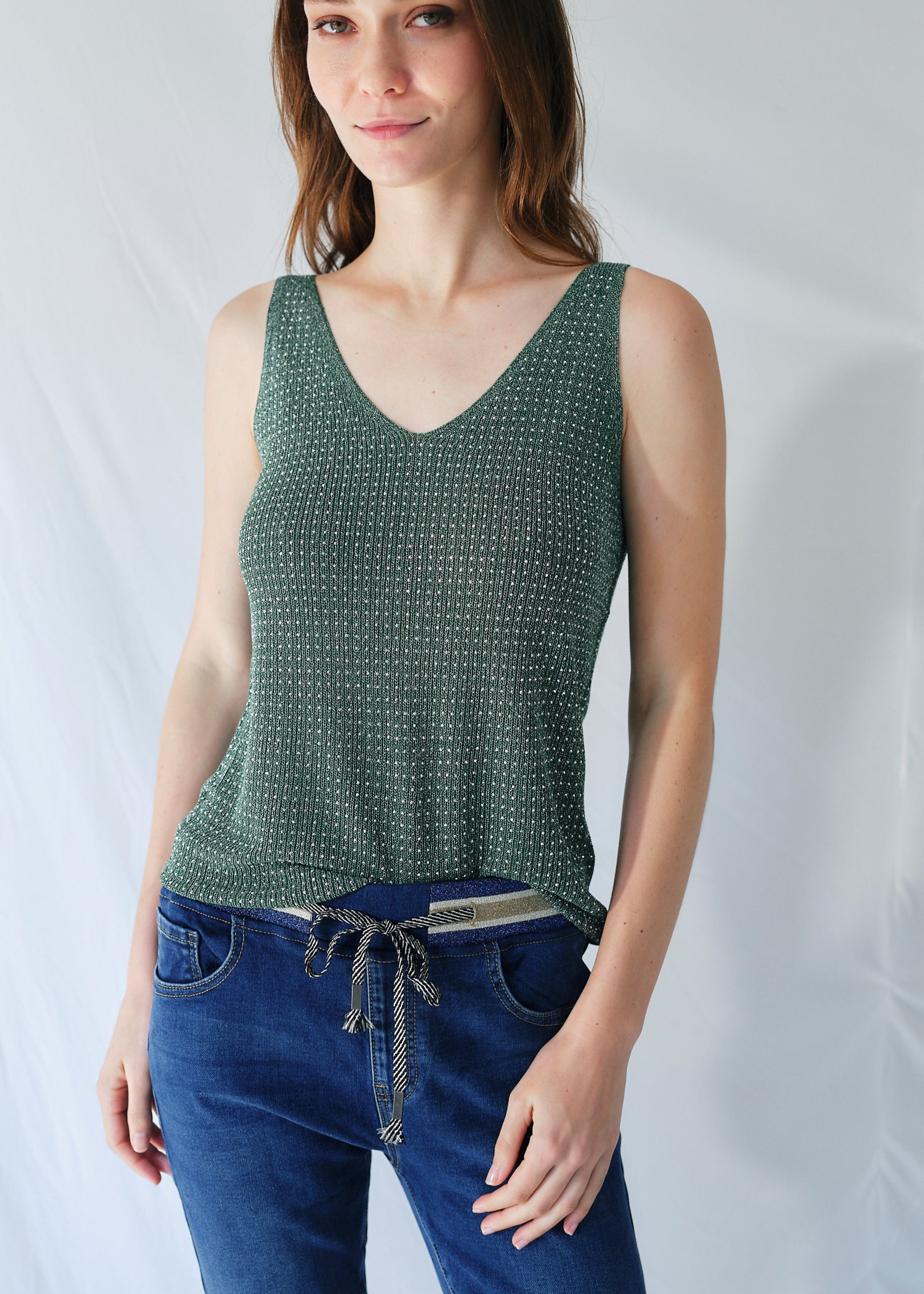Studded Lurex Vest in Emerald Green