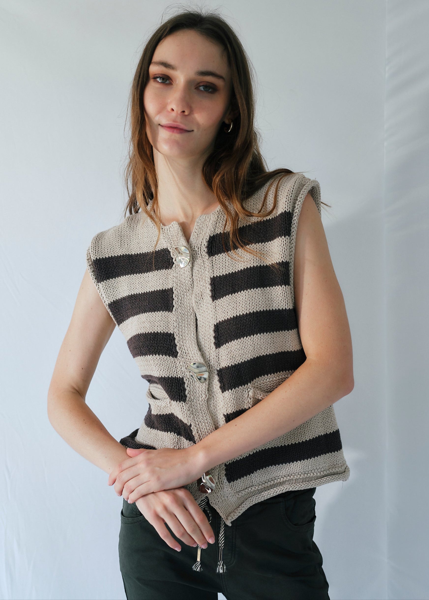Selma Sleeveless Knit in Chocolate and Taupe