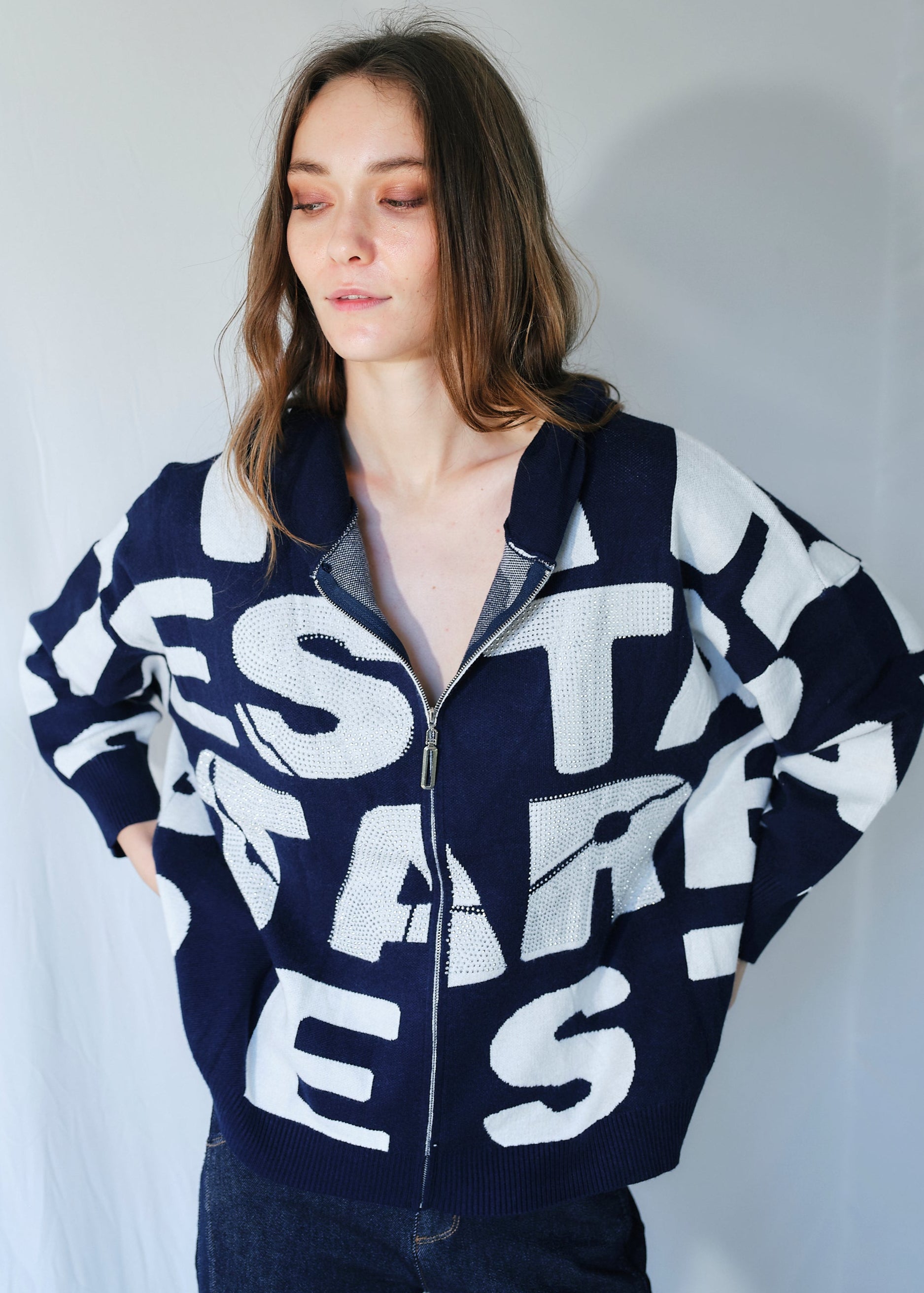 New York Knit with Sparkles in Blue and White