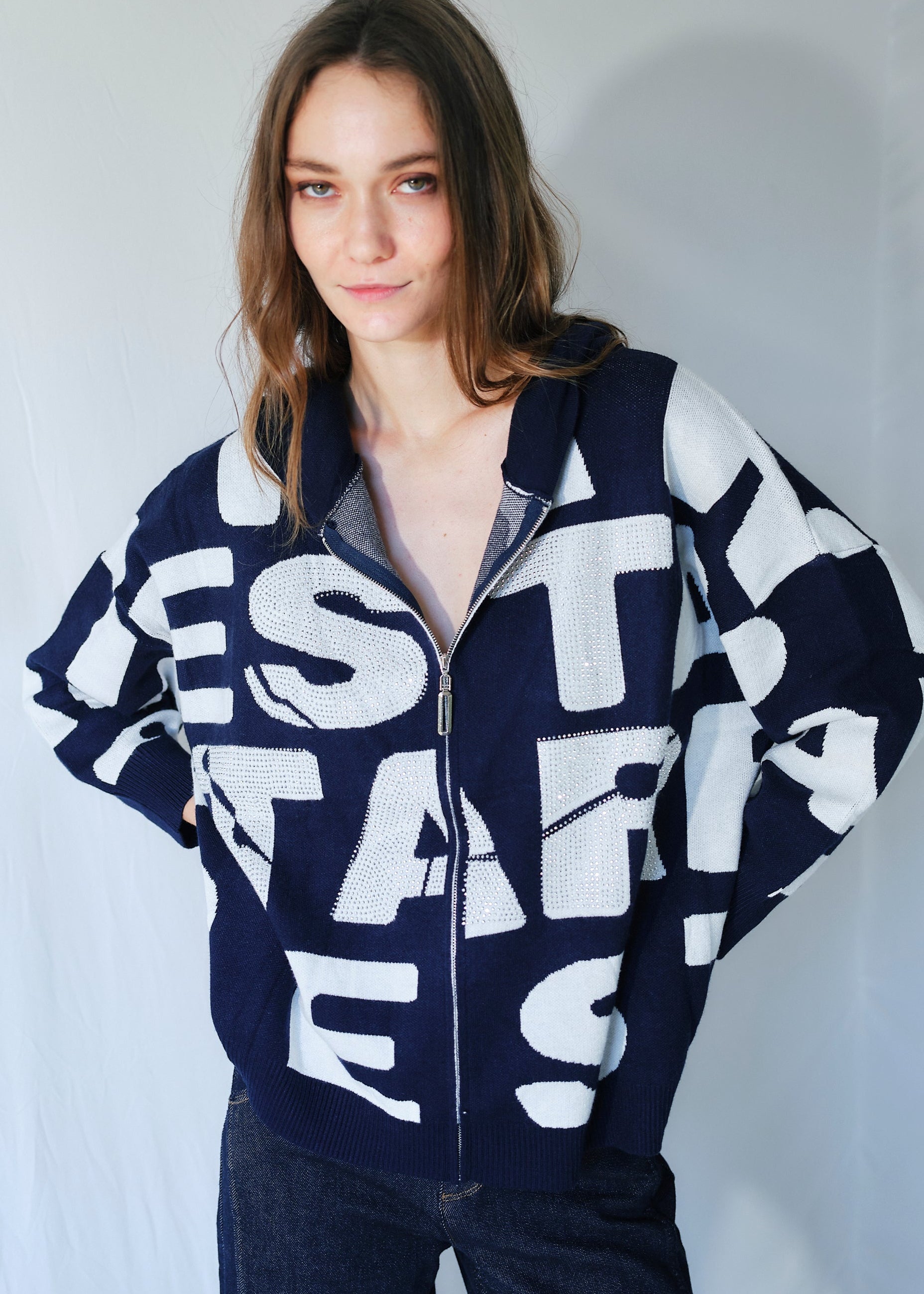 New York Knit with Sparkles in Blue and White