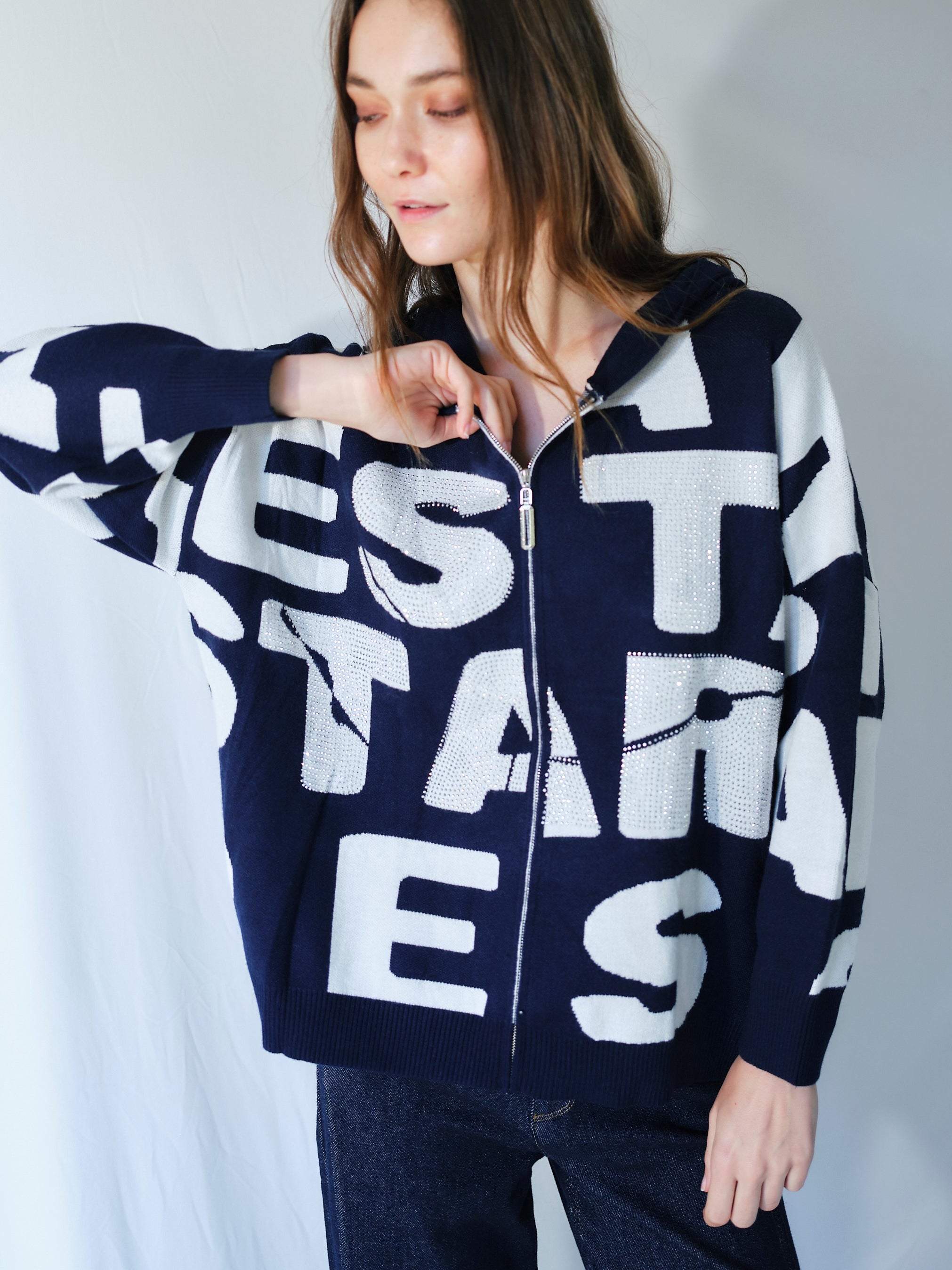 New York Knit with Sparkles in Blue and White