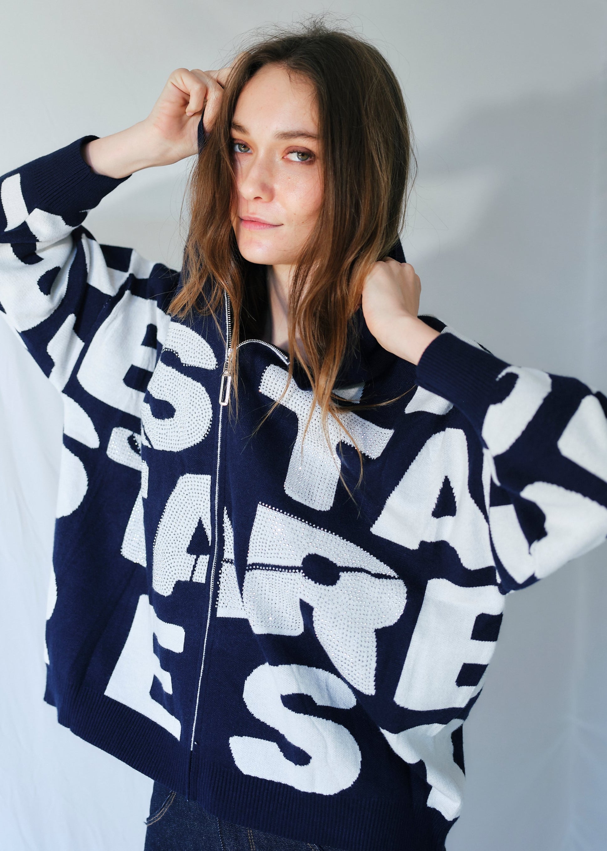 New York Knit with Sparkles in Blue and White