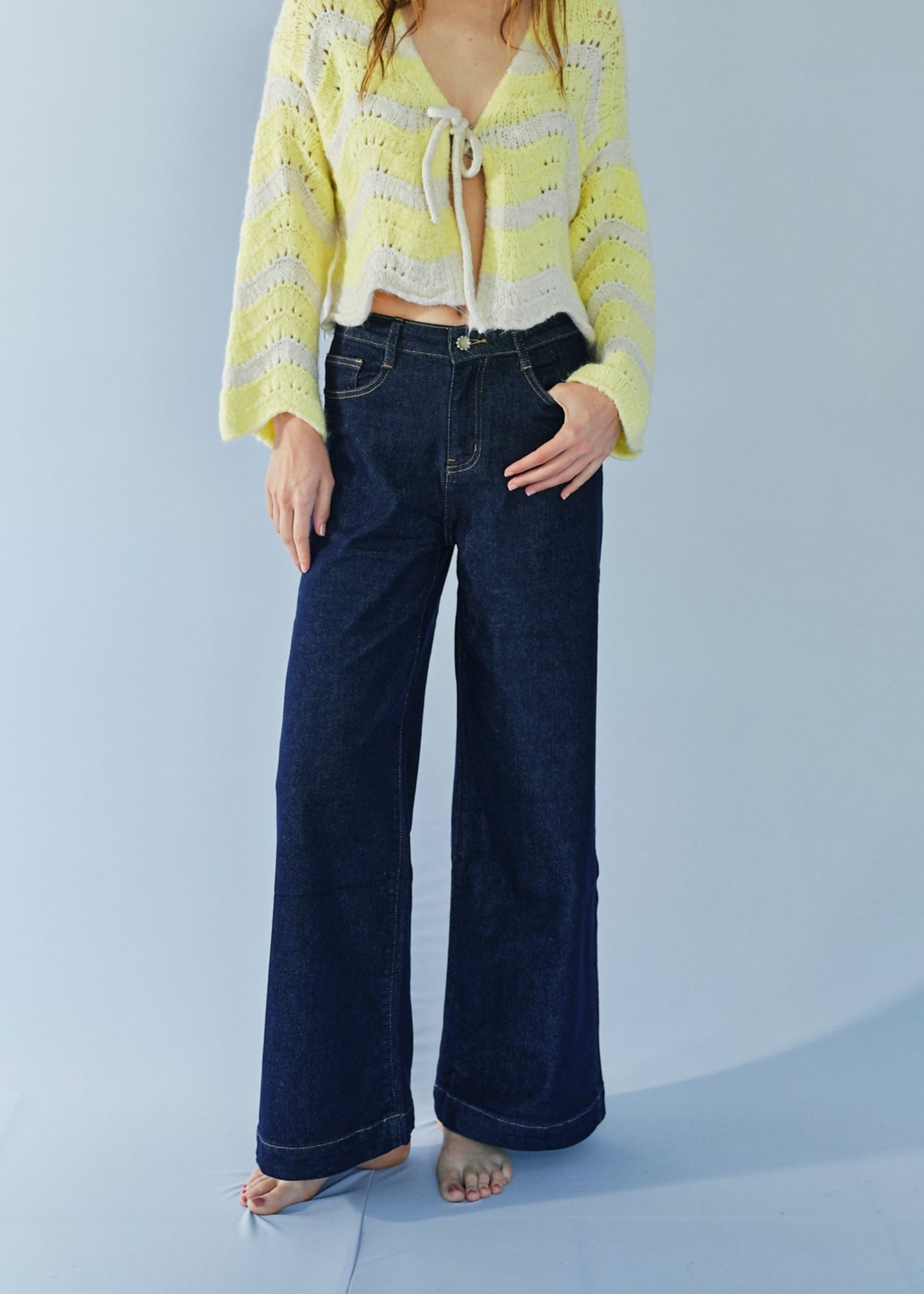 Wide Leg Jeans with Lace Heart on Back Pockets