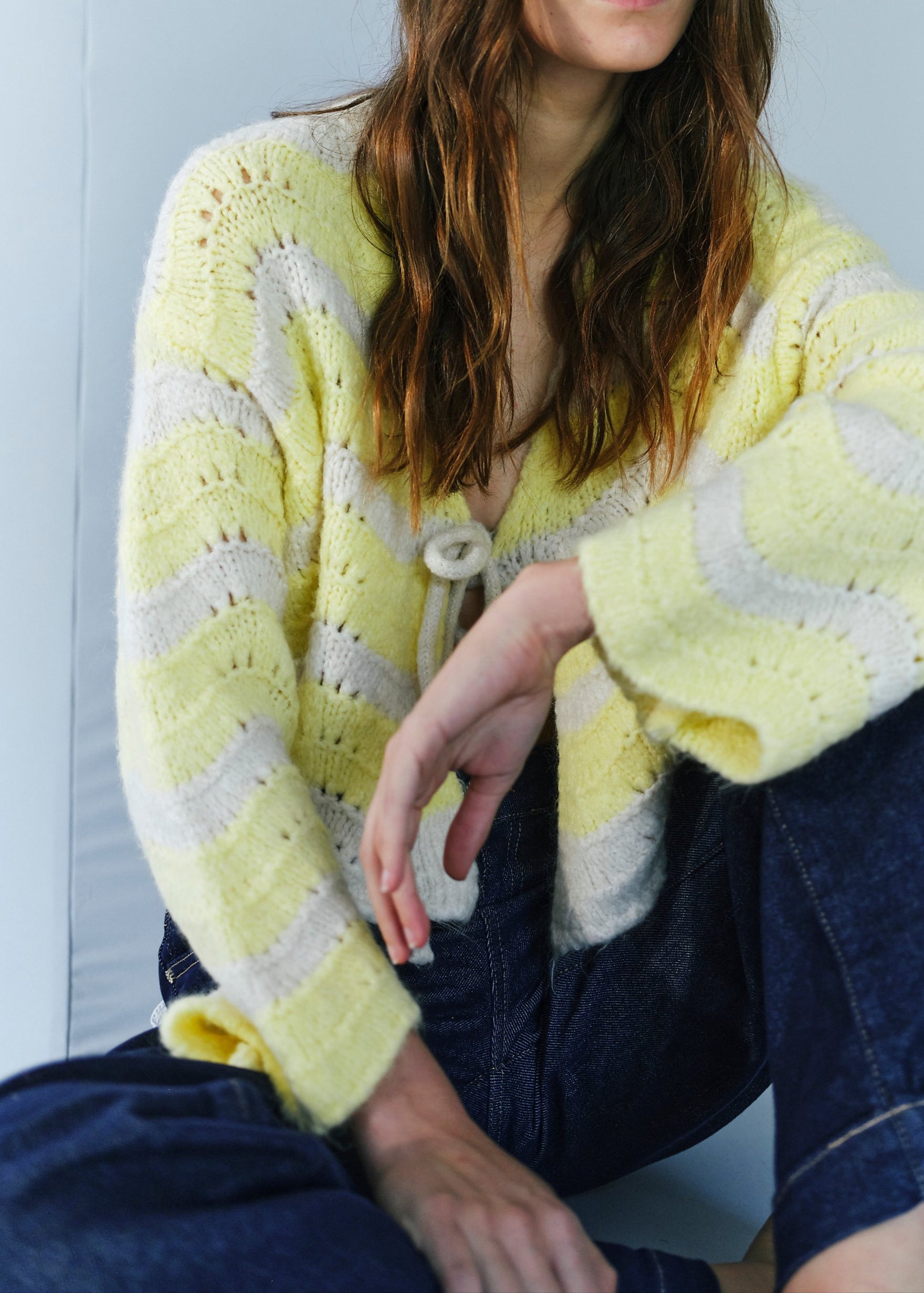 Zippora Yellow and Beige Wave Cardigan