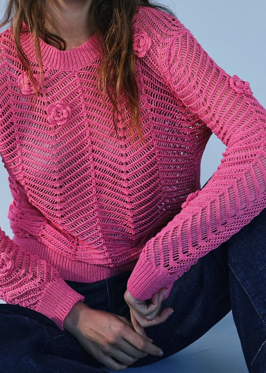 Camellia Knitted Open Weave Jumper with Lurex in Rose