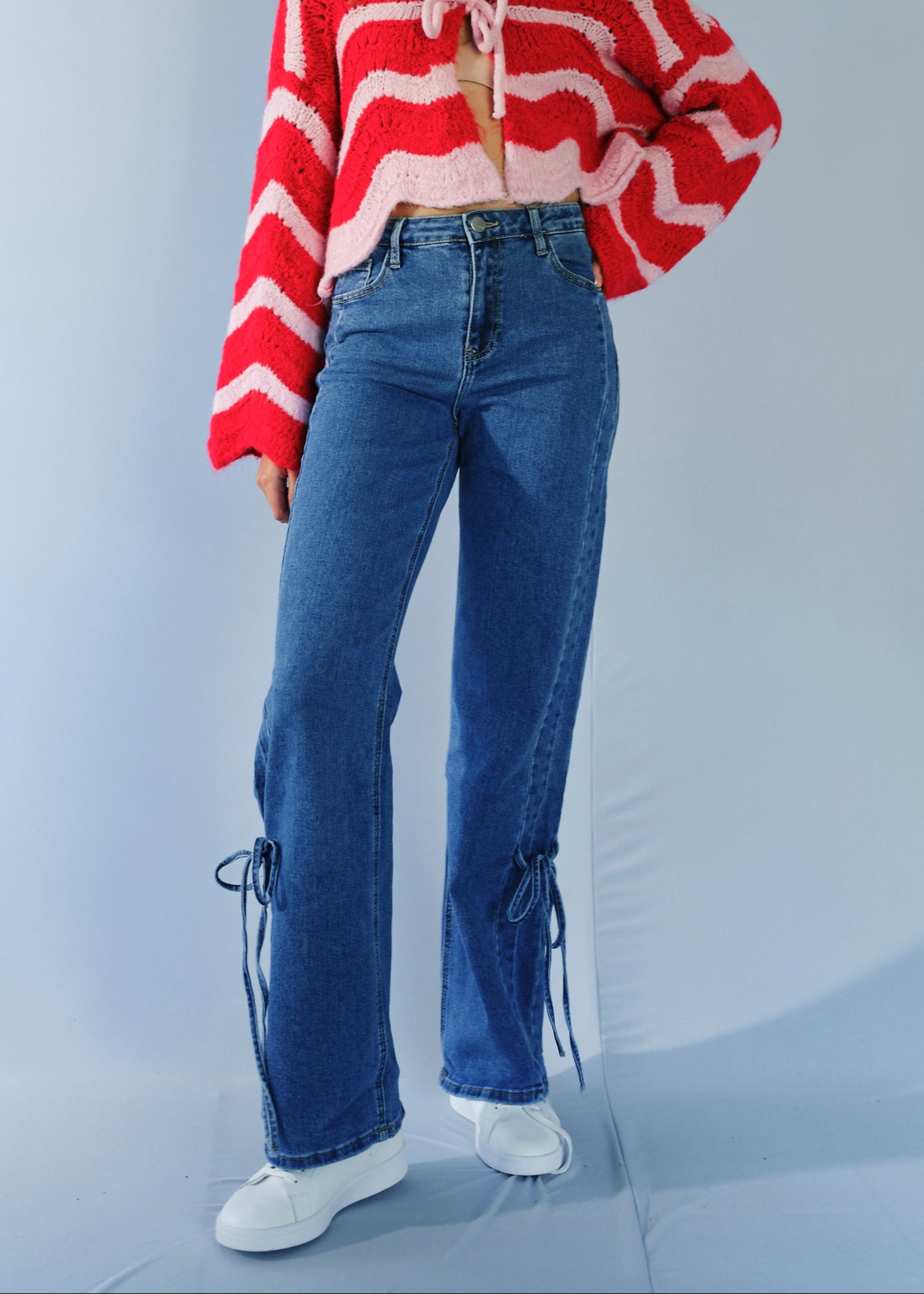 Straight Leg Jeans With Bow In Denim
