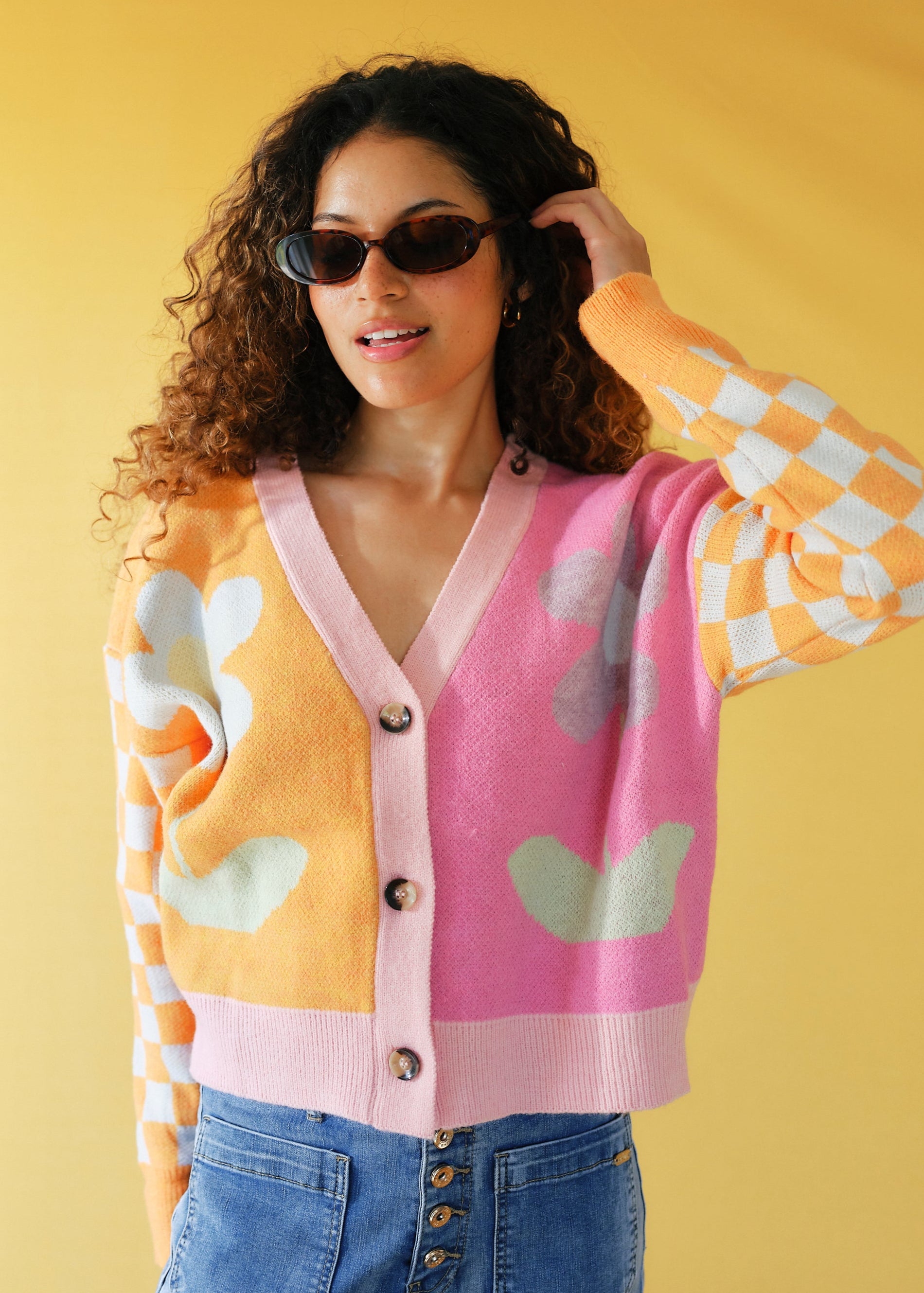 Daisy Cardigan in Orange and Pink