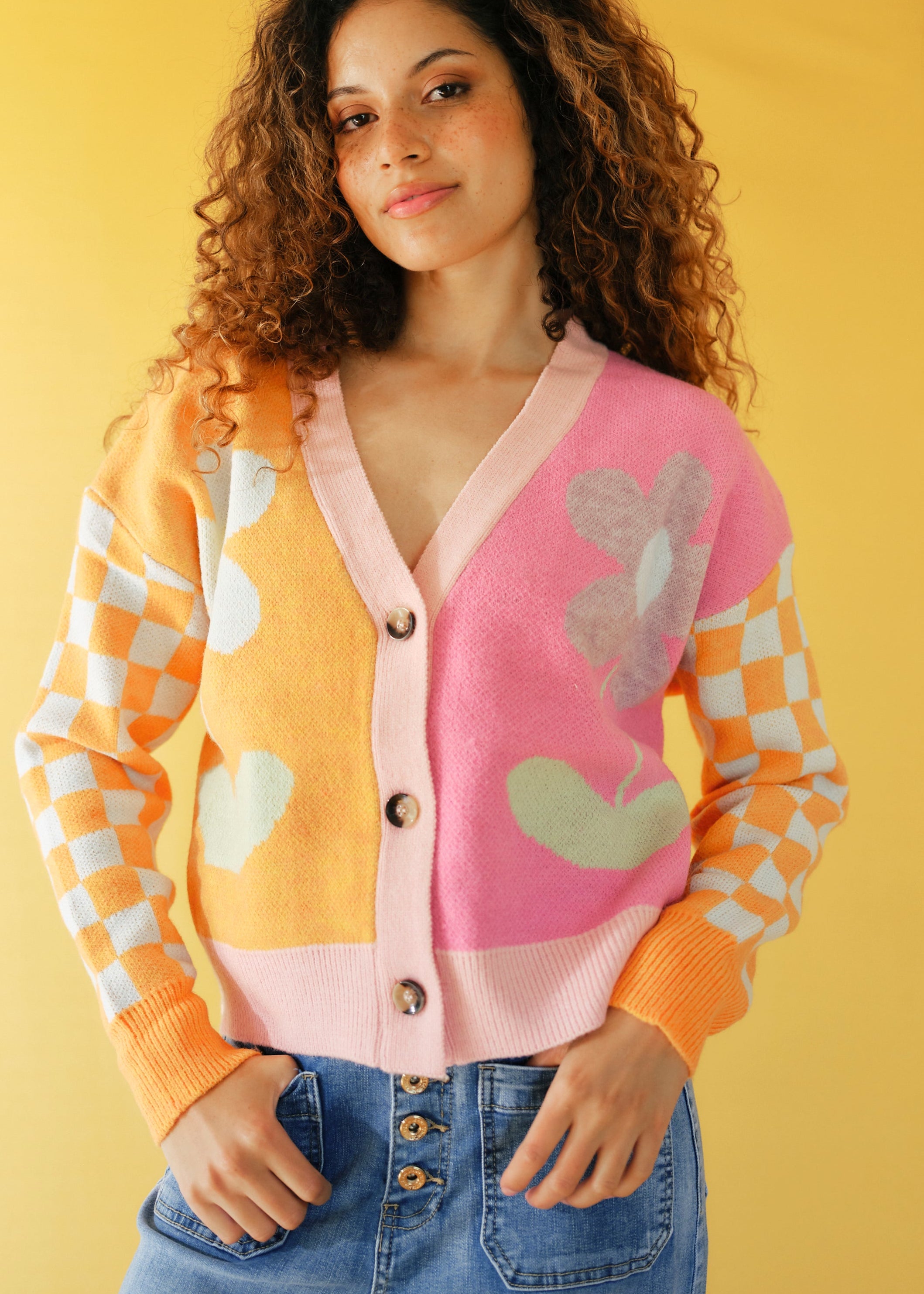 Daisy Cardigan in Orange and Pink