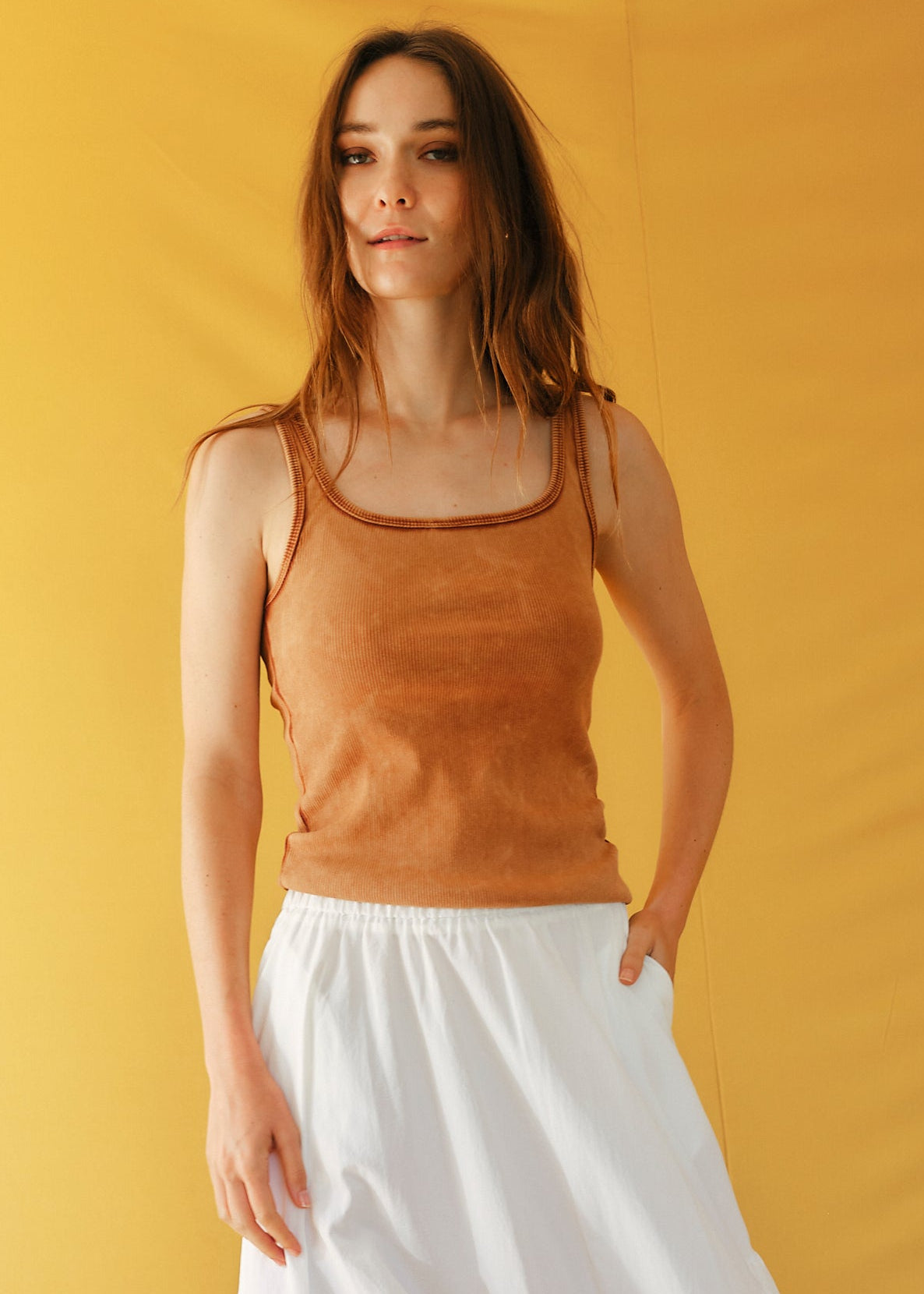 Italian Stonewashed Ribbed Vest in Rust