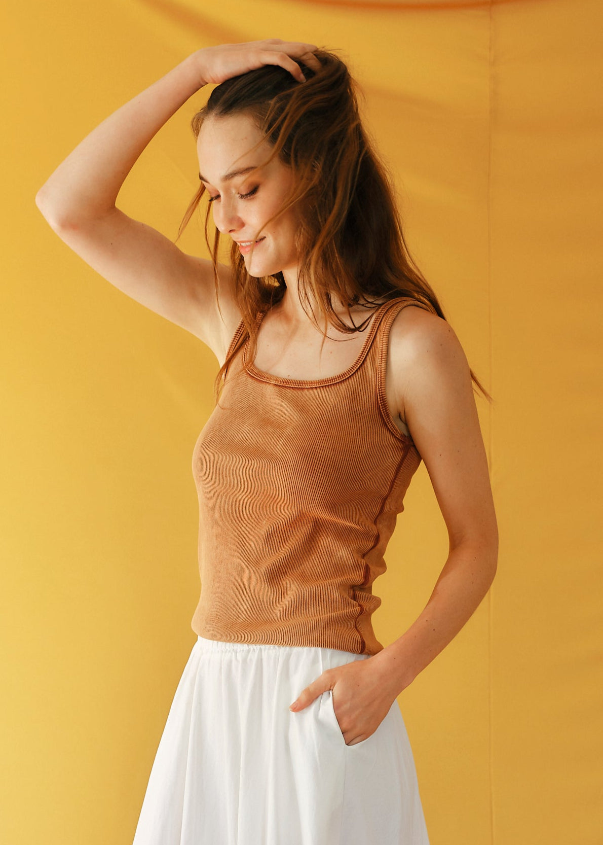Italian Stonewashed Ribbed Vest in Rust