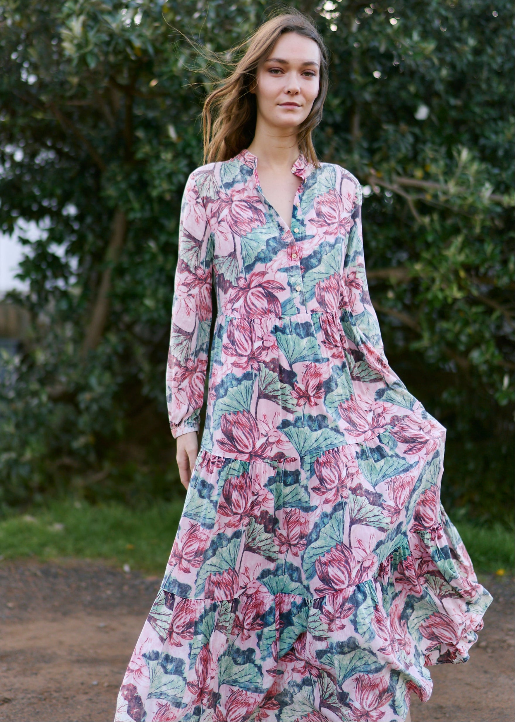 Bohemian Shirt Dress with Faded Floral Print