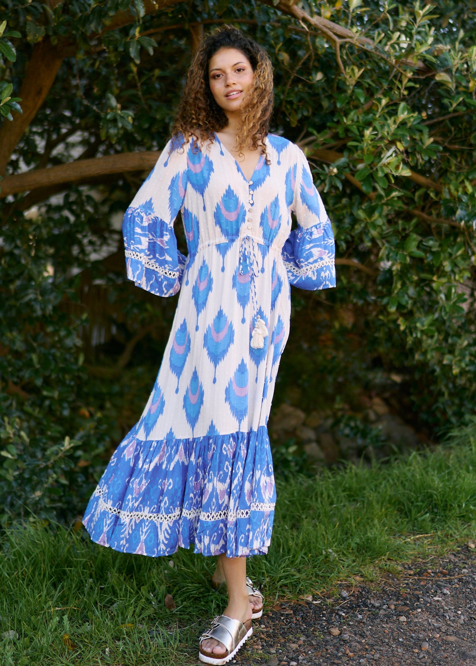 Bahamas Maxi Bohemian Dress in Indigo Blue