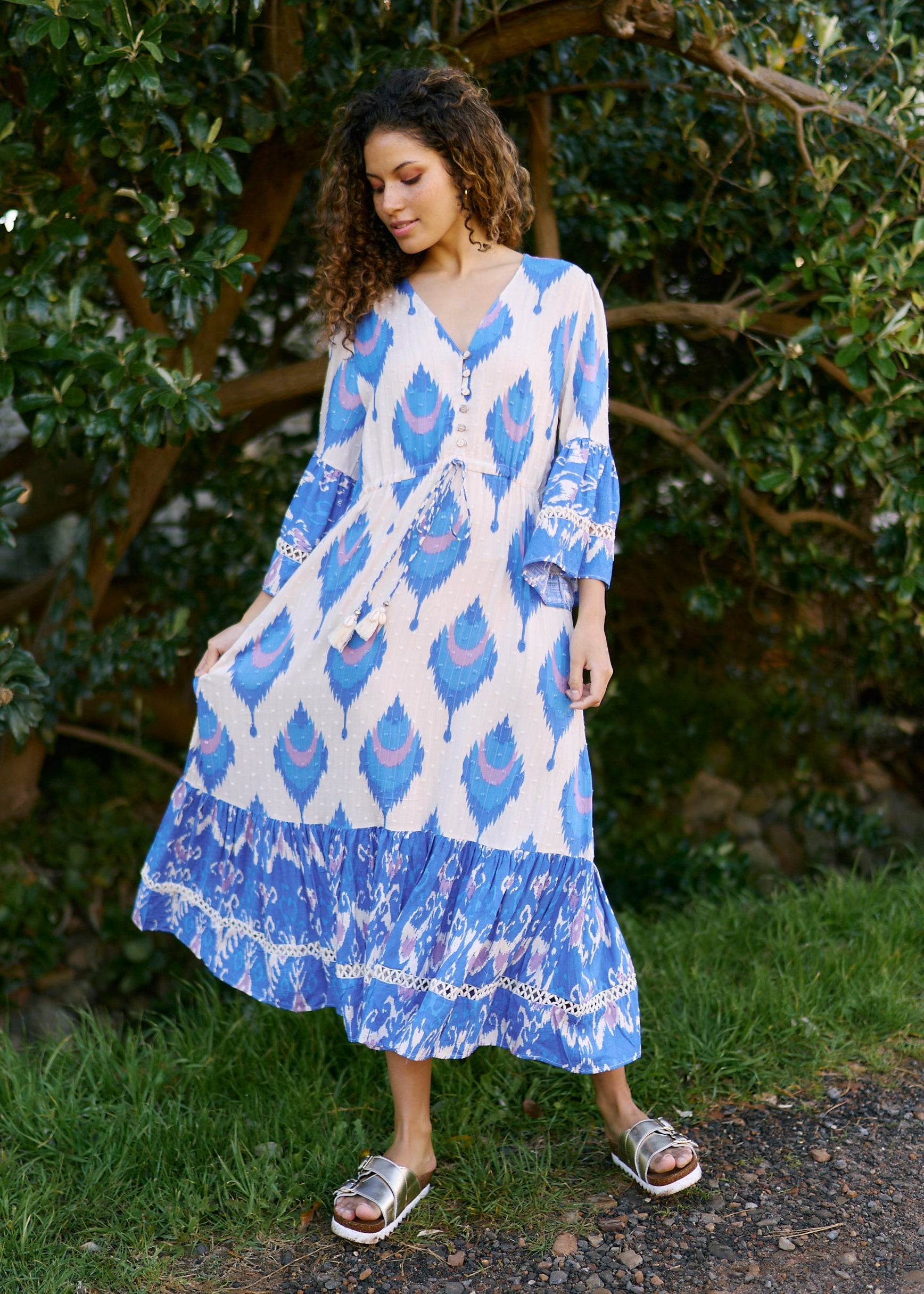 Bahamas Maxi Bohemian Dress in Indigo Blue