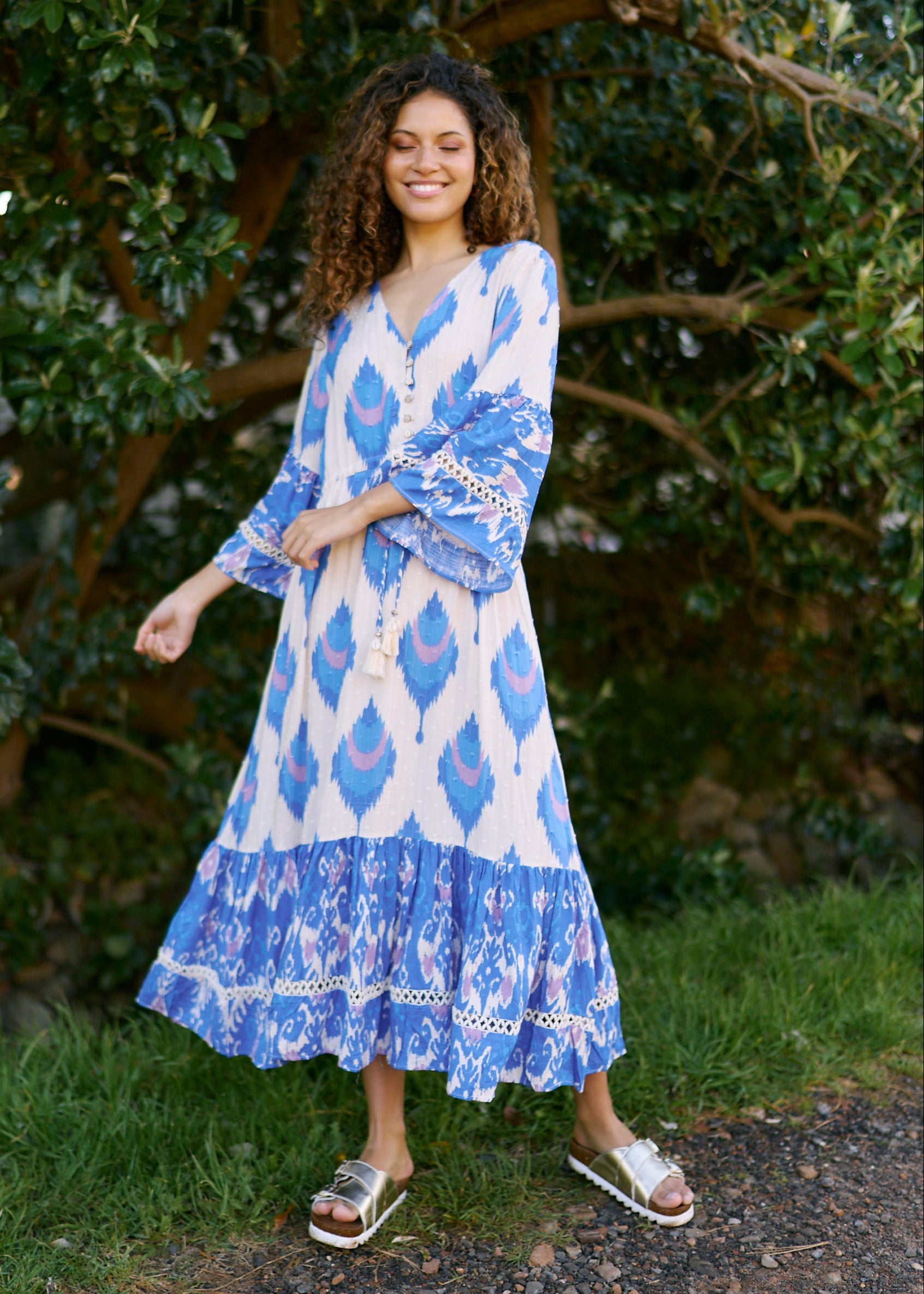 Bahamas Maxi Bohemian Dress in Indigo Blue