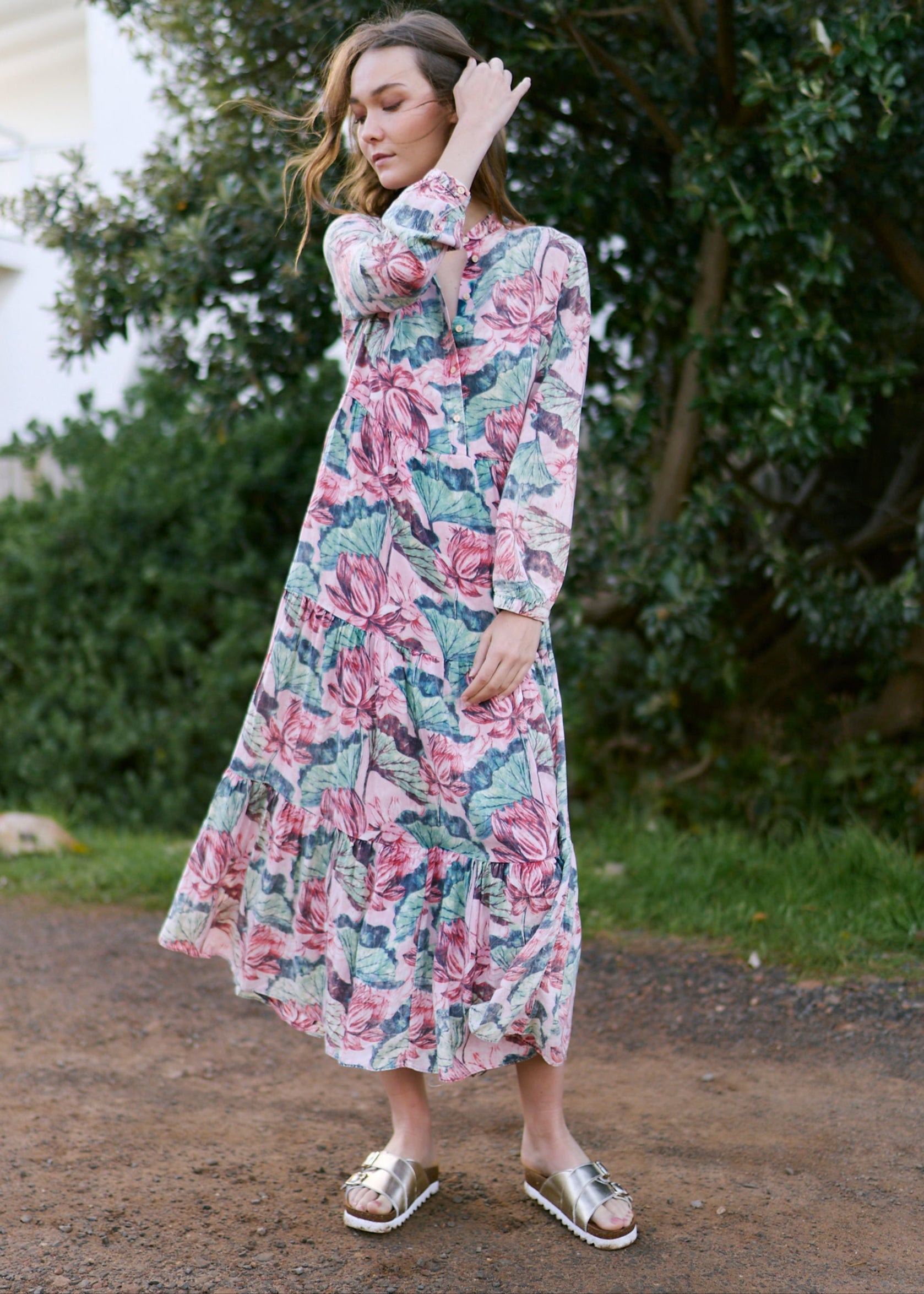Bohemian Shirt Dress with Faded Floral Print