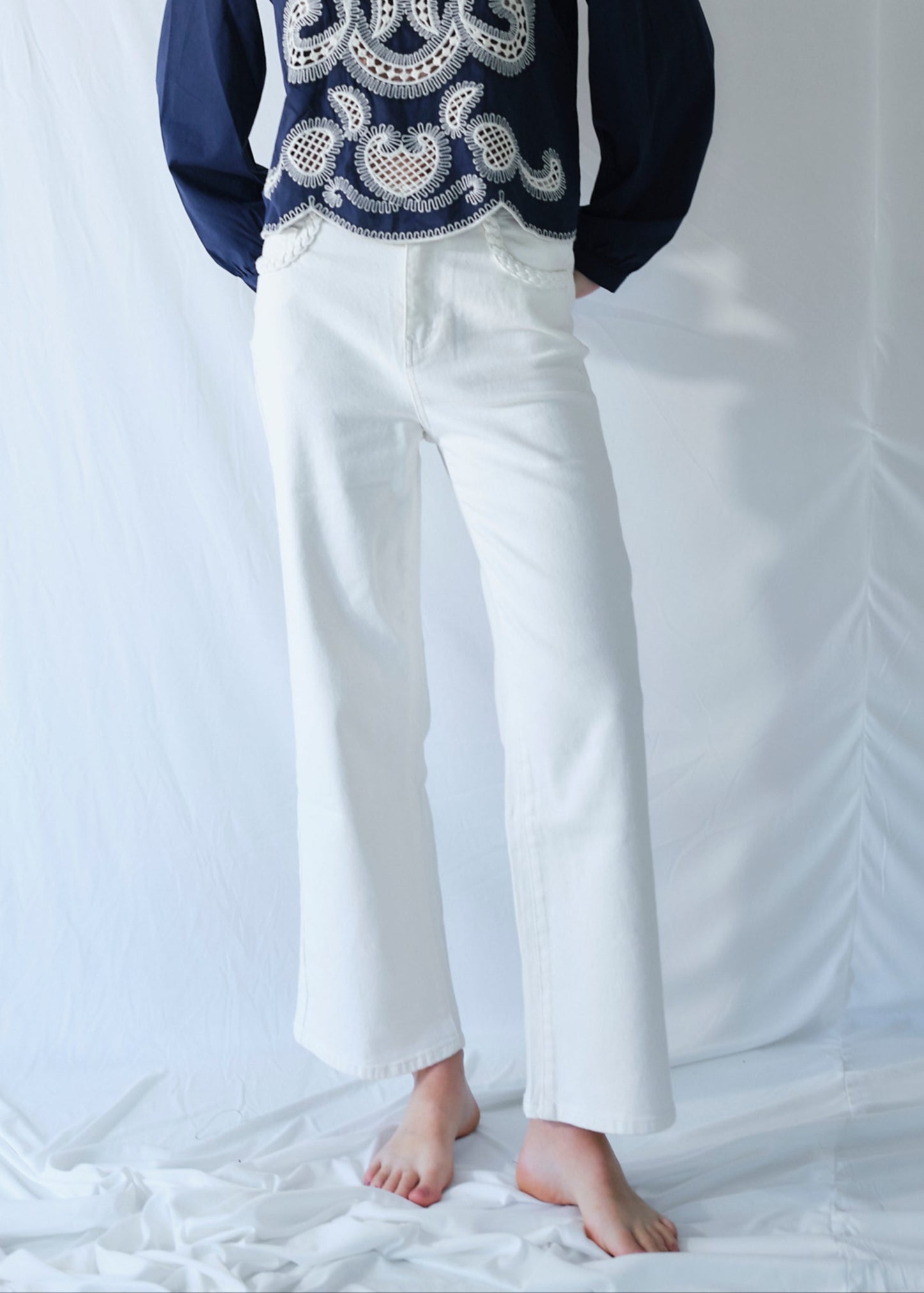 White Jeans with Plait Detail