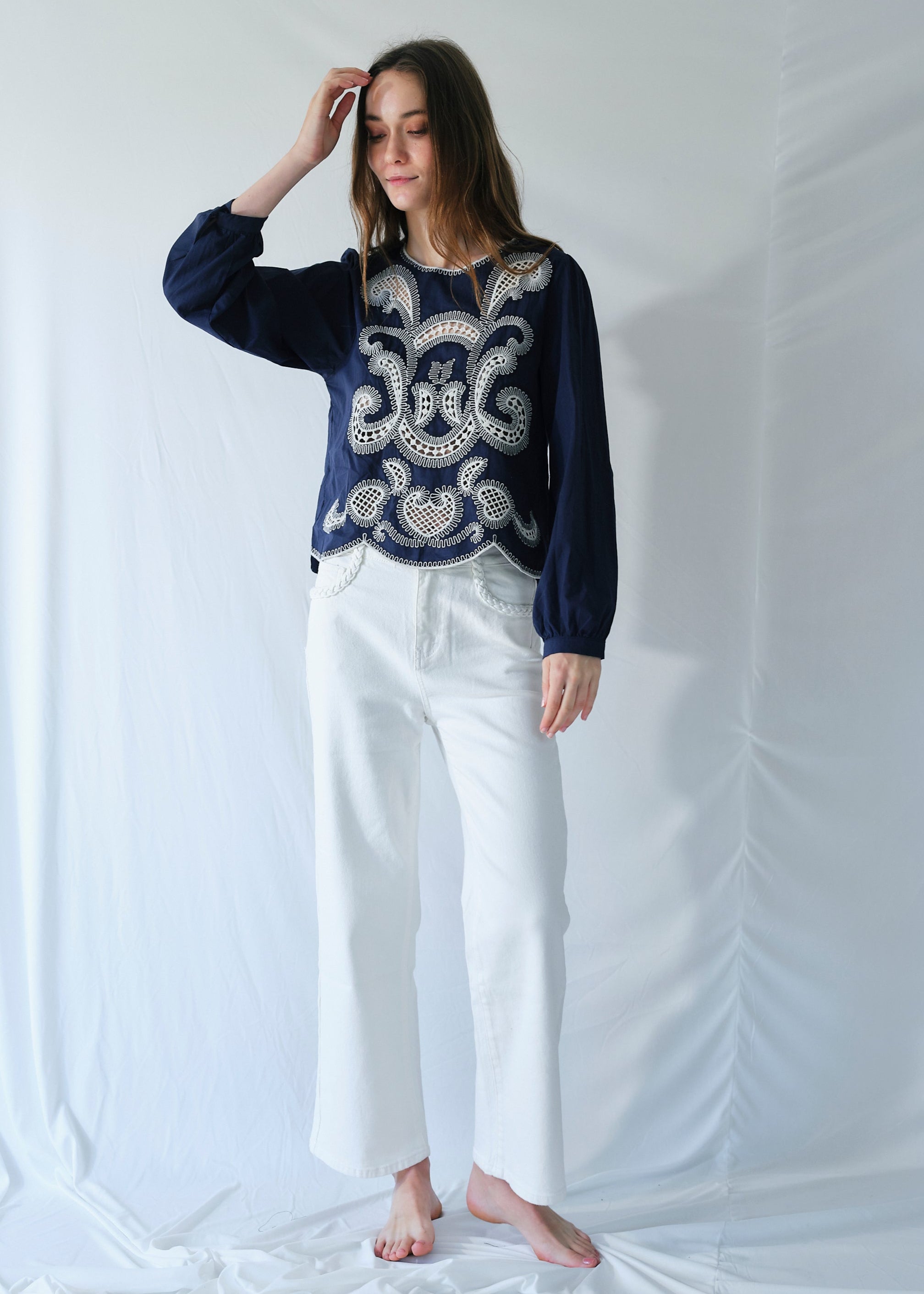 White Jeans with Plait Detail