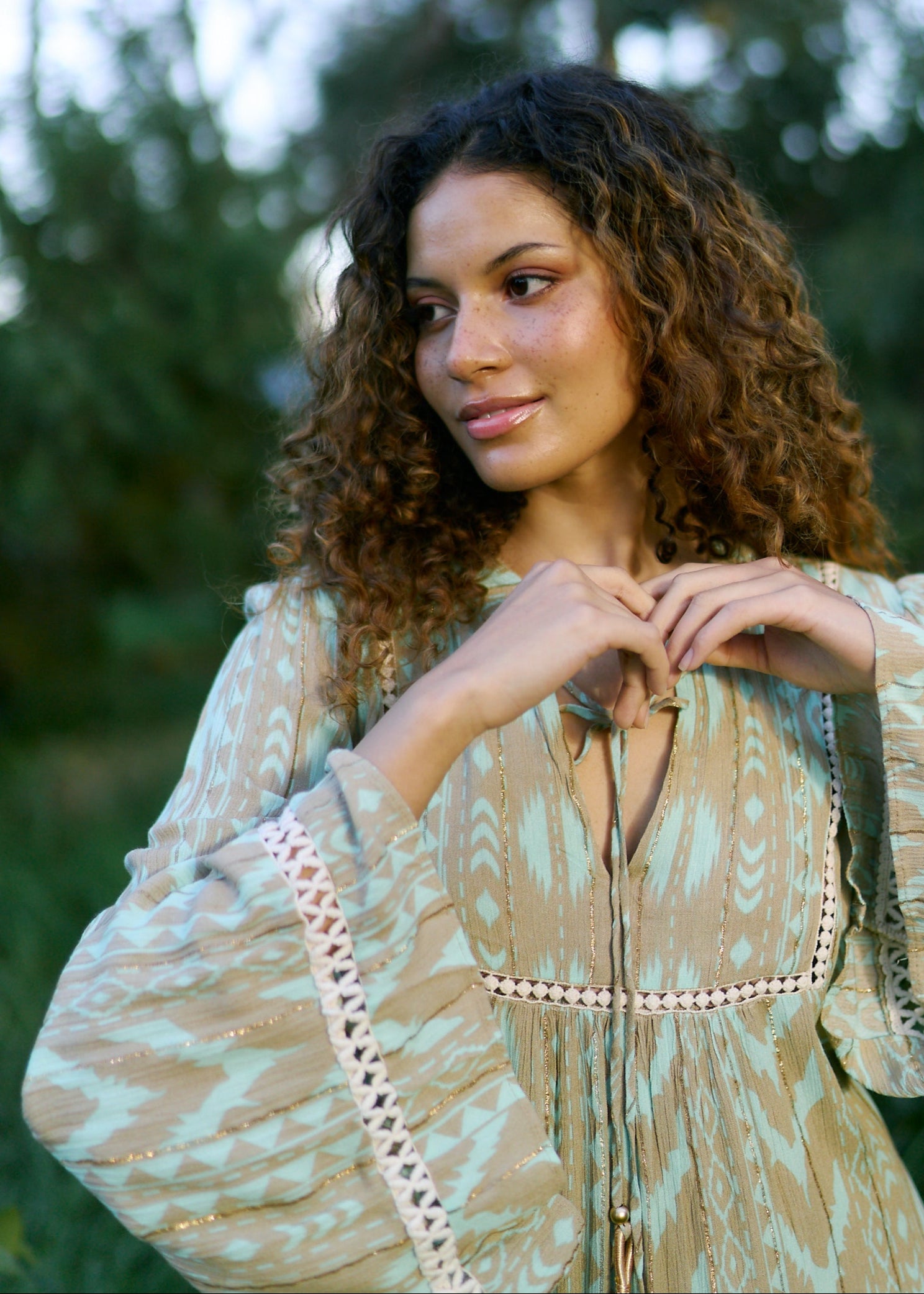 Helena Short Bohemian Dress with Tassels in Seagreen