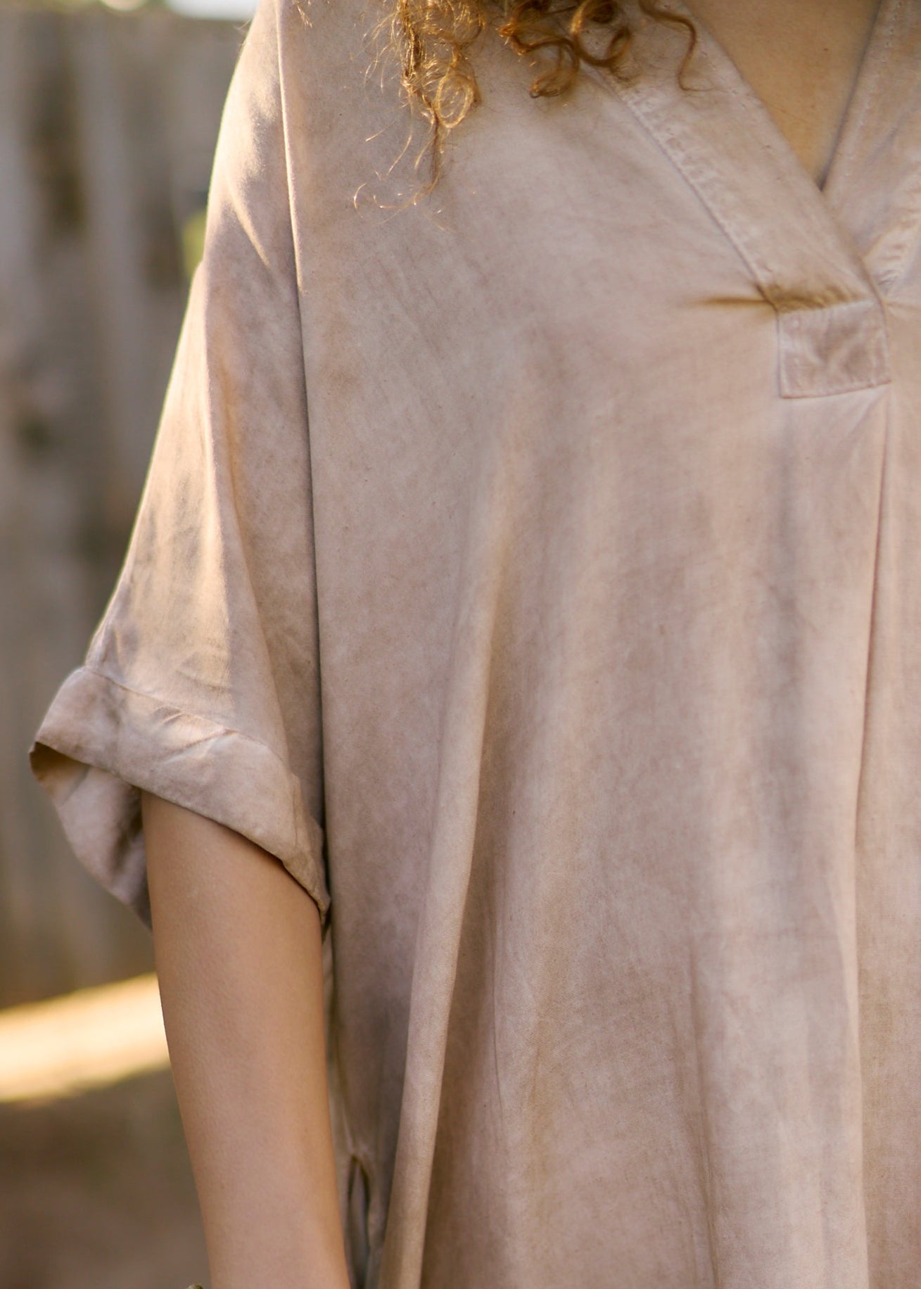 Linen Blend Bohemian Dress in Stonewashed Caramel