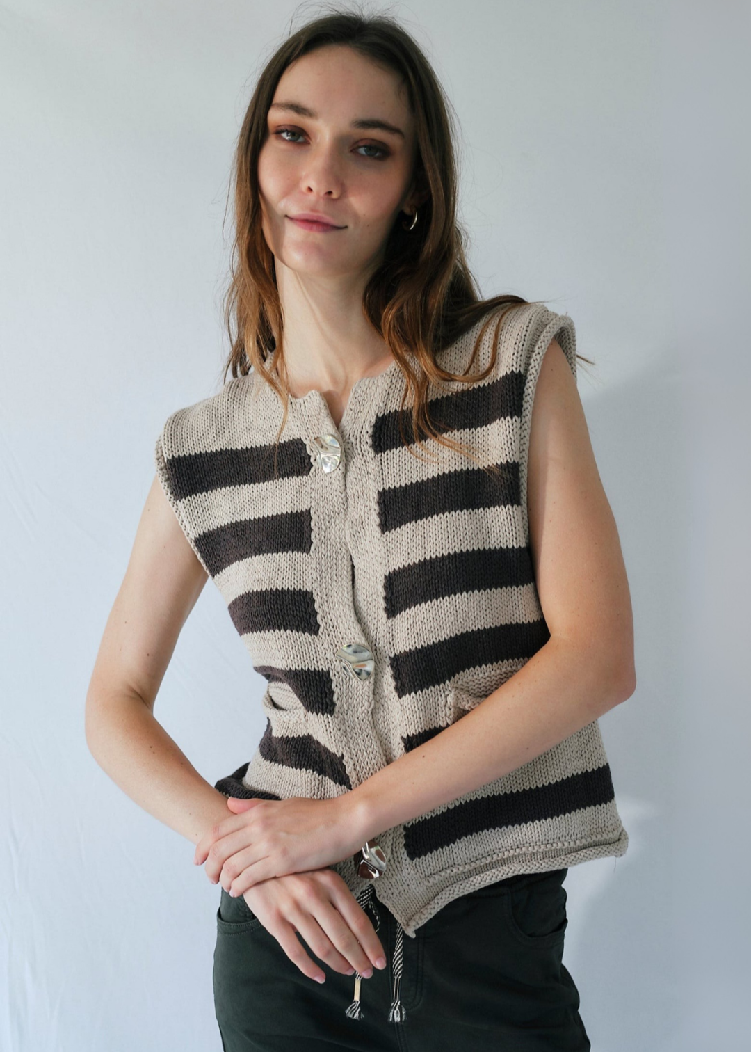 Selma Sleeveless Knit in Chocolate and Taupe