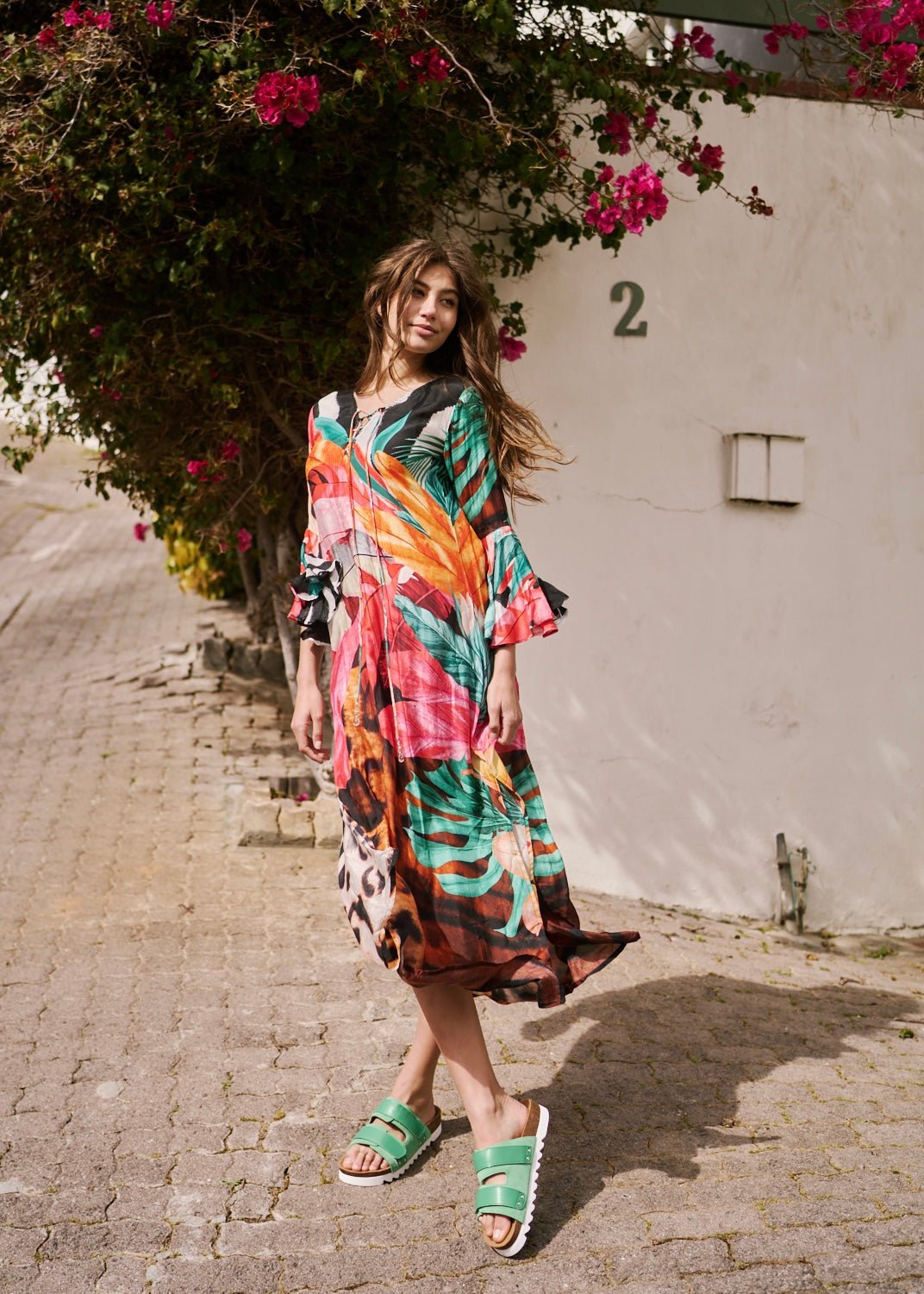 Angelica Dress With Animal And Feather Print In MulticolourDRESSES - Tribute Store